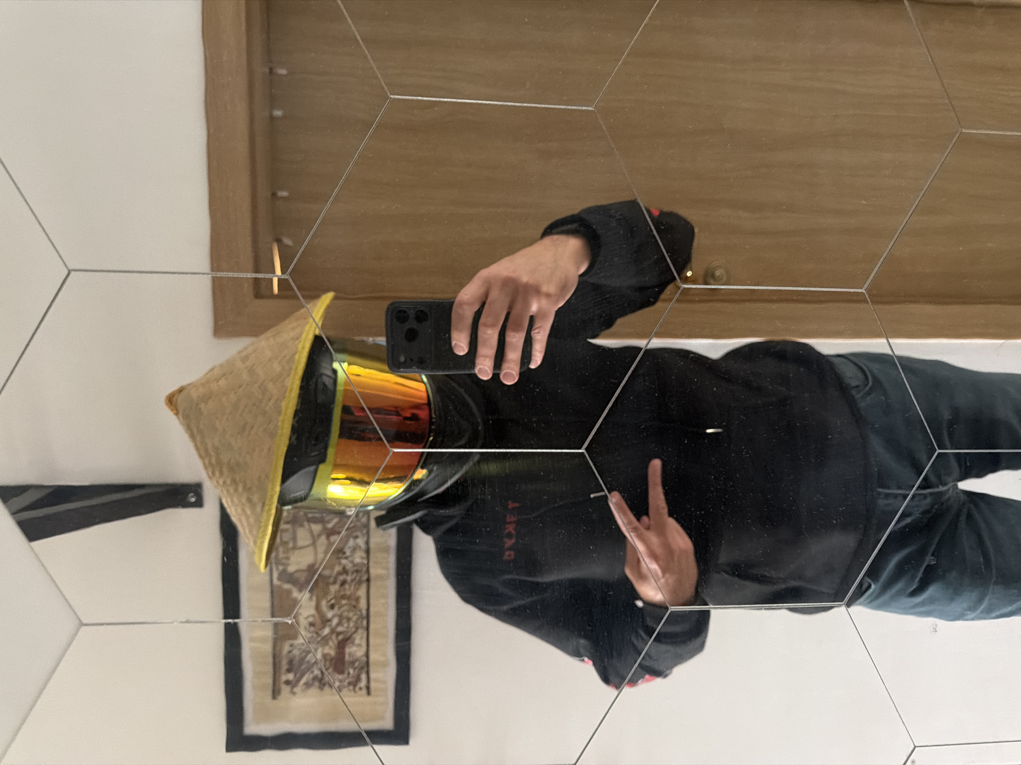 People take selfies with mirrors and headgear in Sofia