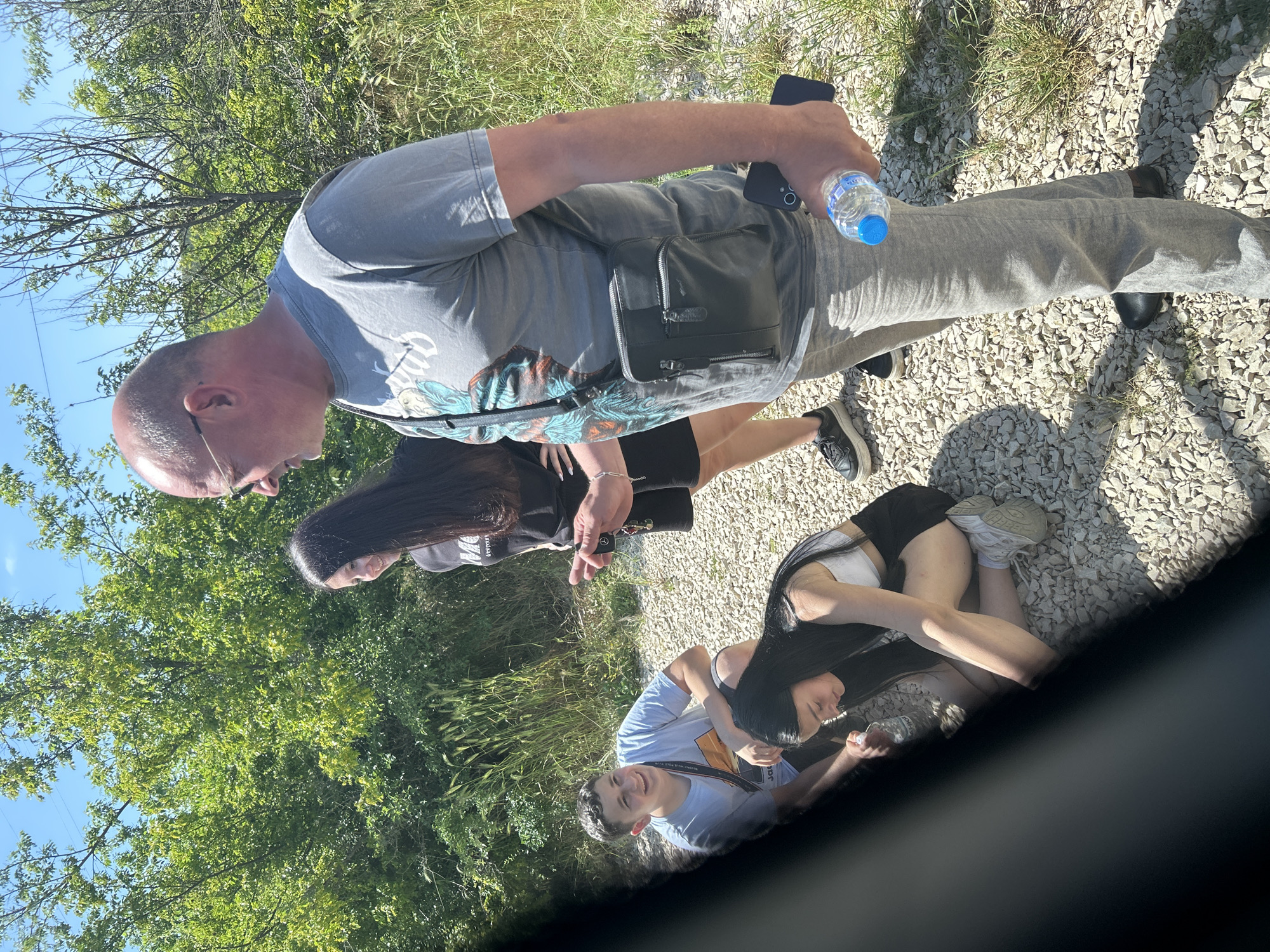 Group observed on paths and in vehicles during sunny morning