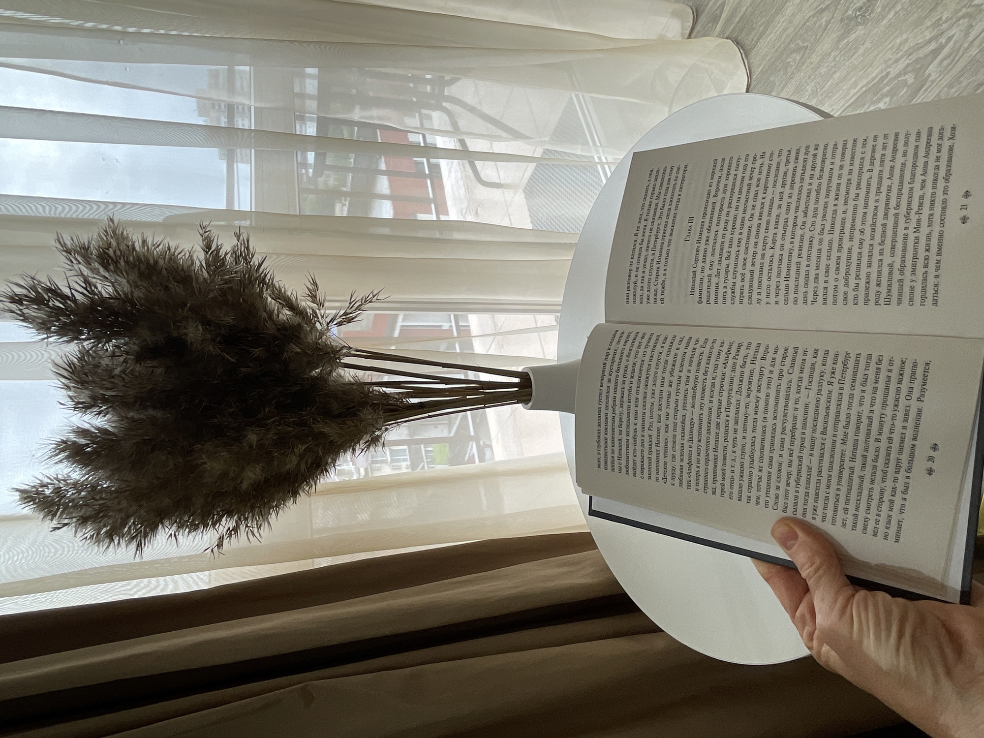 Morning reading scene with Dostoevsky book captured in Sochi