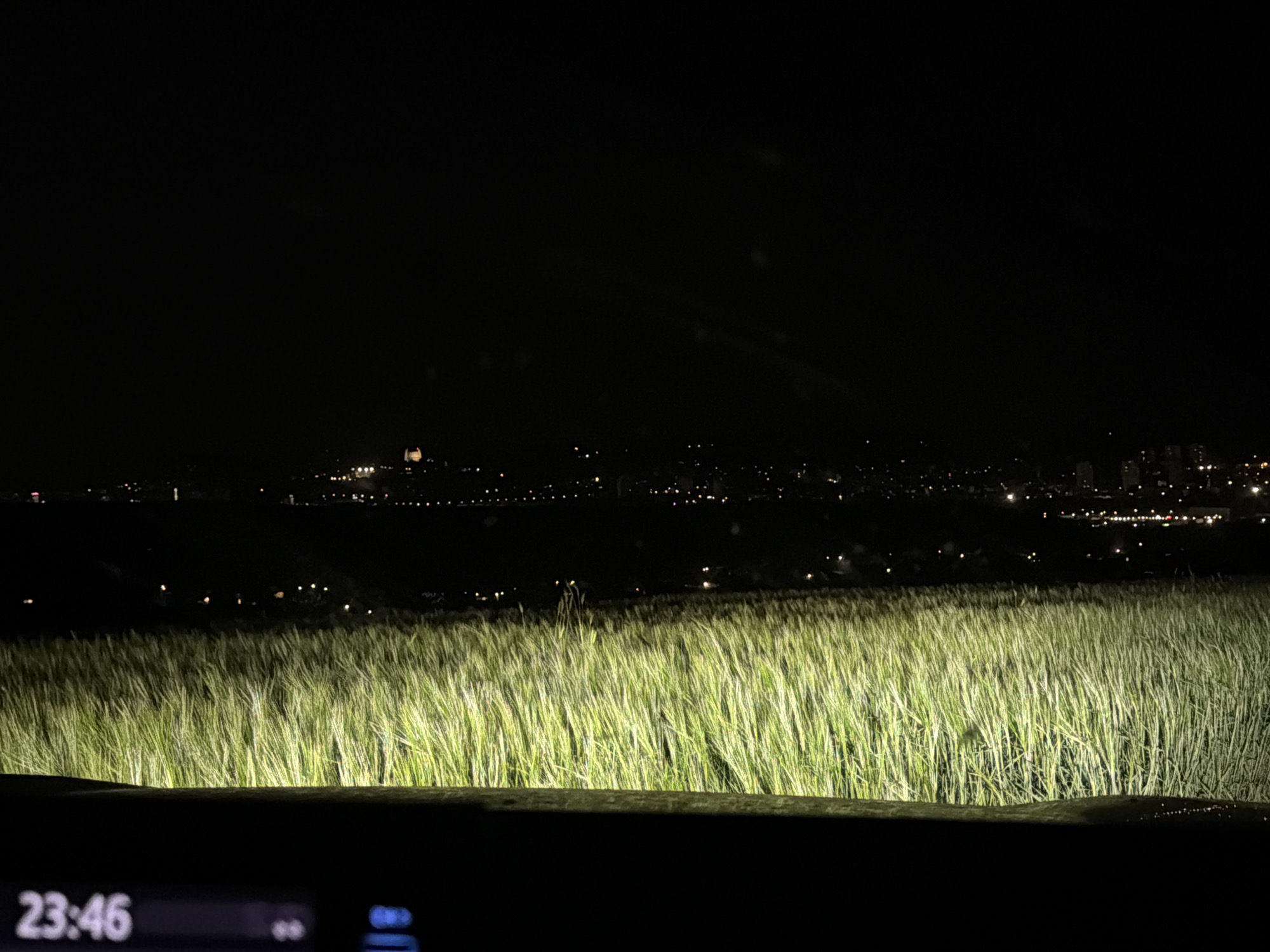 Nighttime scenes captured near Pleven, Bulgaria show illuminated grassland