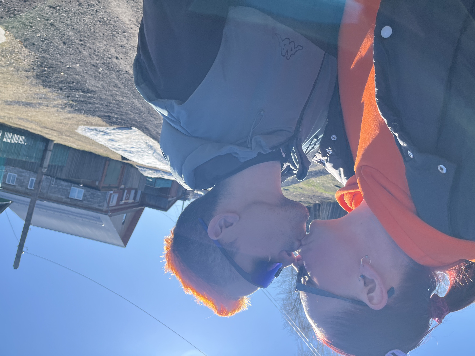 Orange-haired person walks dog, takes selfies in Chaikovsky, Russia