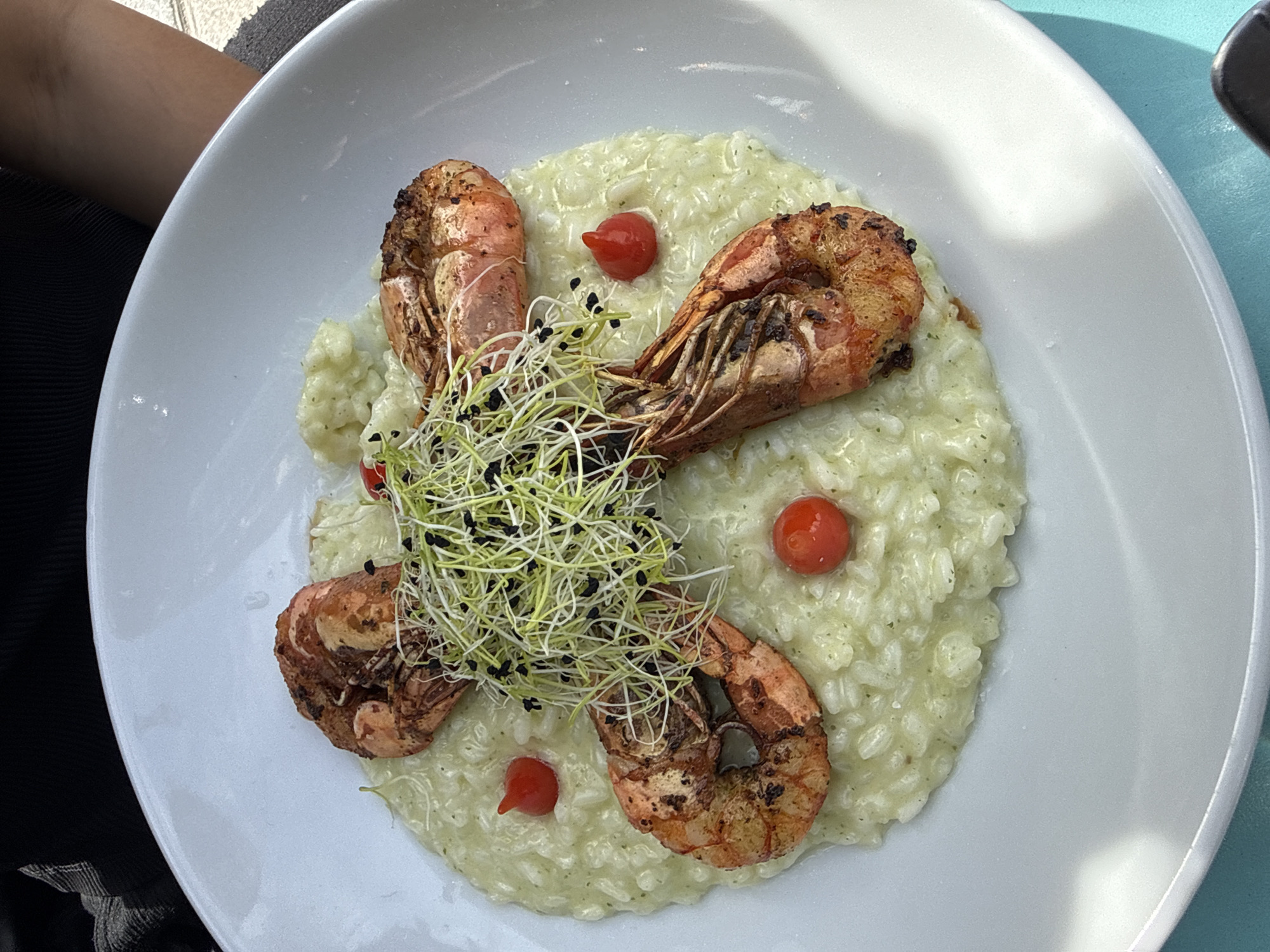 Risotto with prawns documented in Paris dining scene
