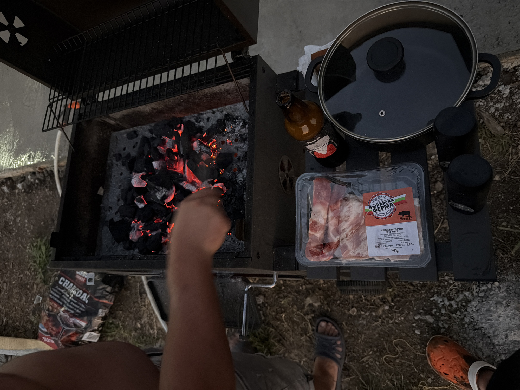 Evening charcoal grill session underway in Slivo Pole, Bulgaria