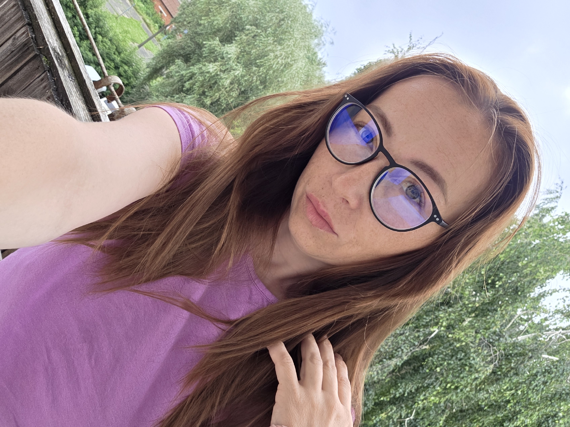 Quick selfie session outdoors, same look, different poses