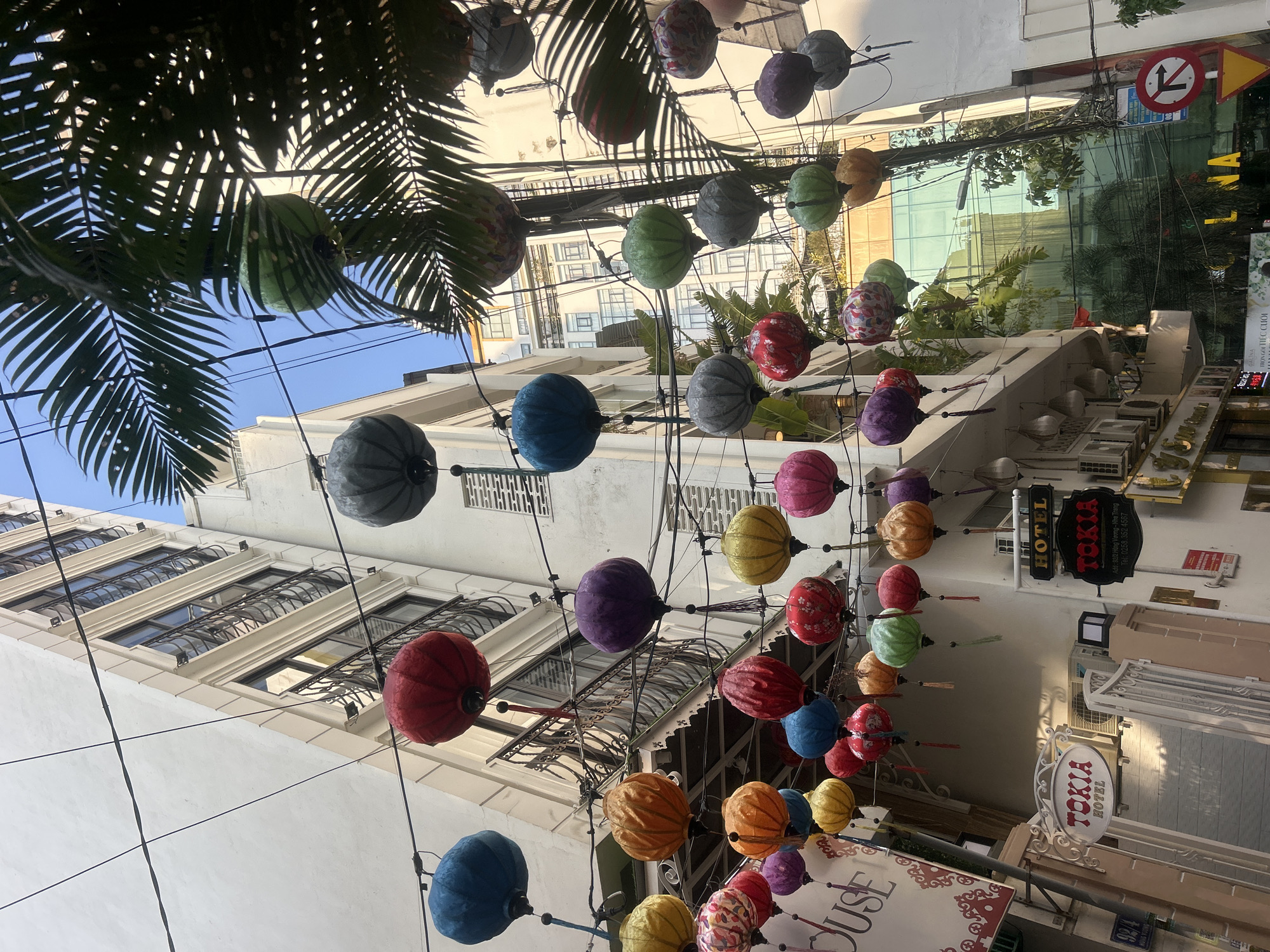 Colorful street lanterns and construction activity observed in Nha Trang