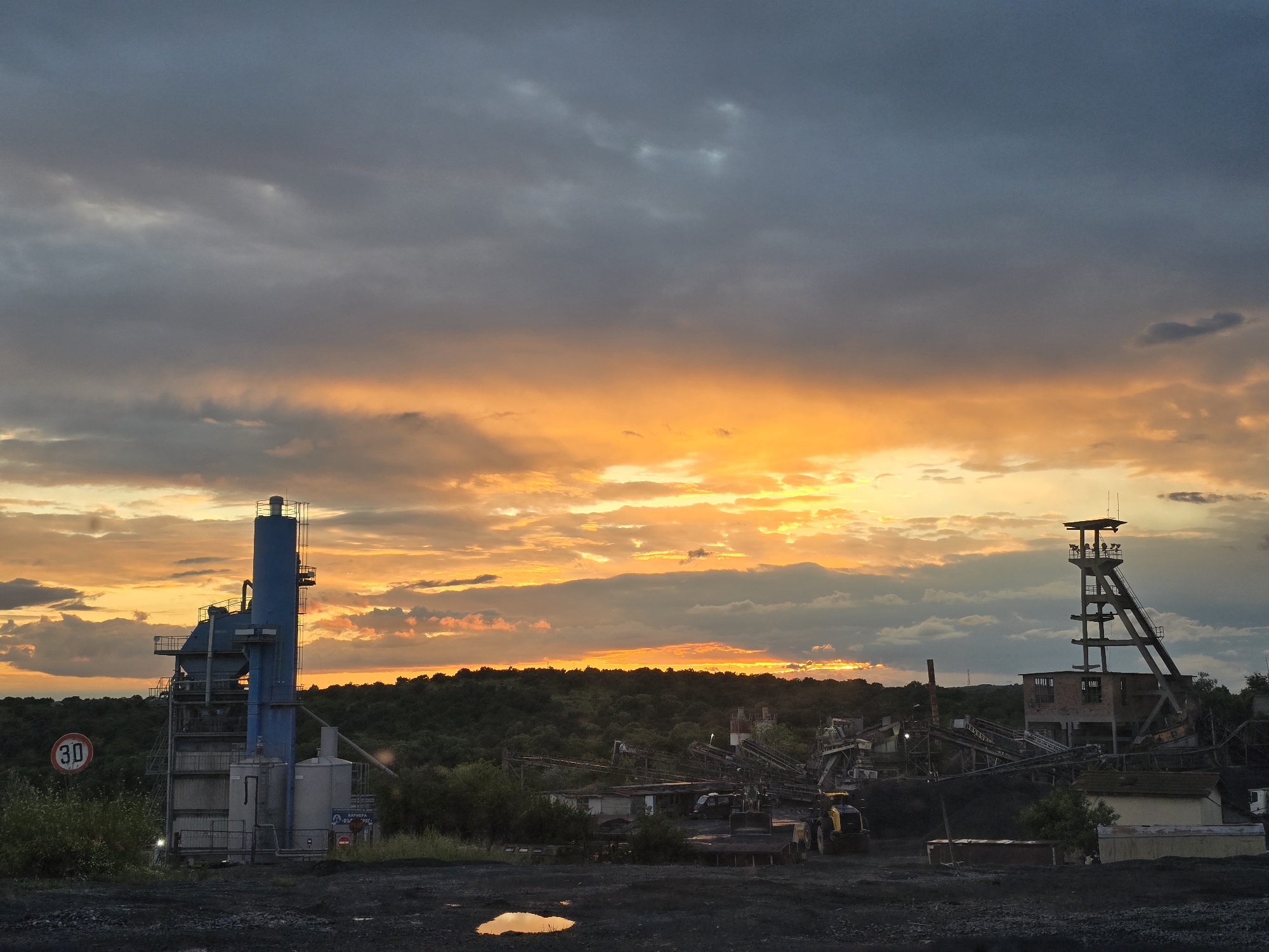 Industrial site observed at sunset in Burgas, Bulgaria