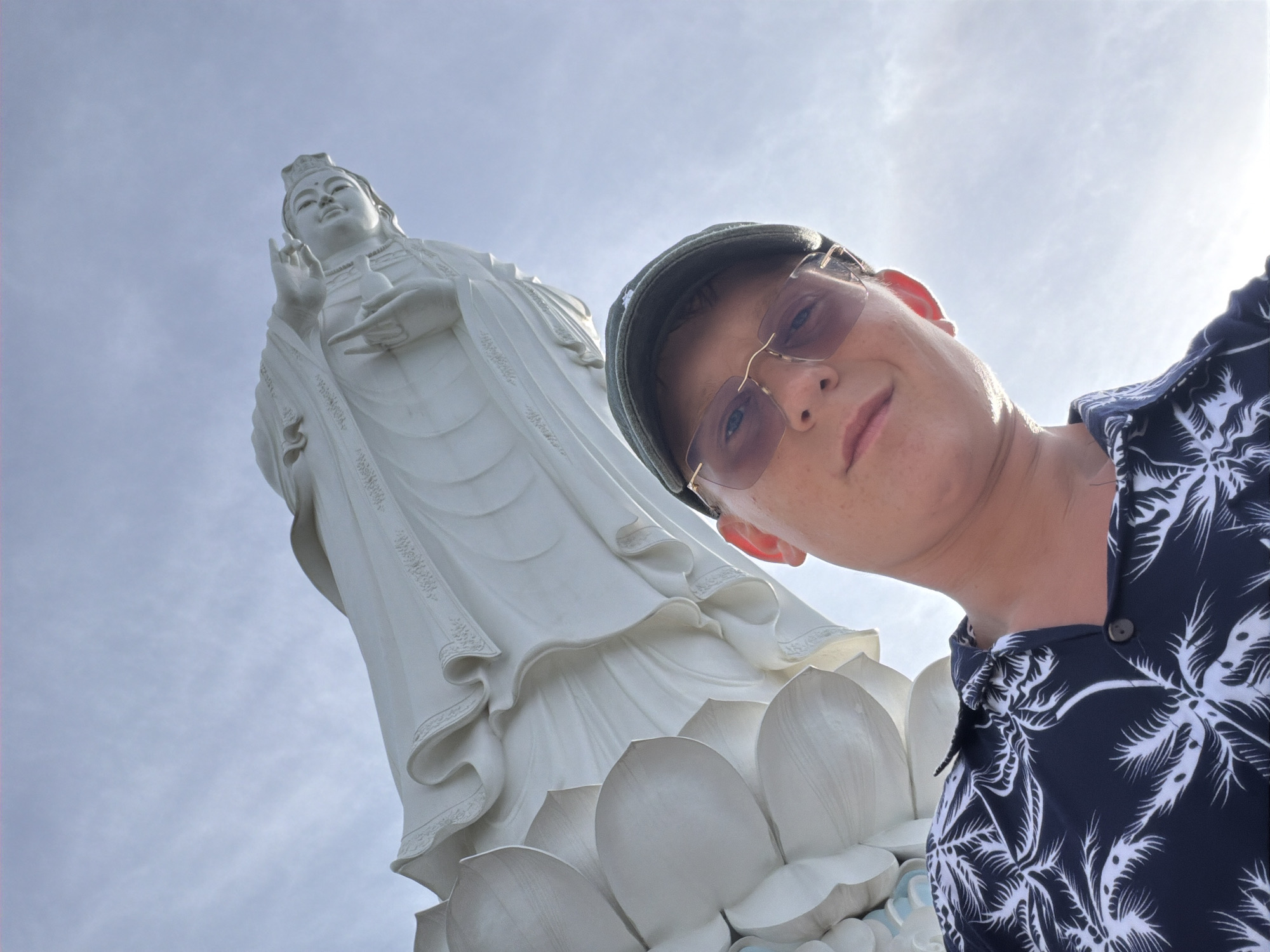 Late-night visitor explores Linh Ung Pagoda complex in Vietnam