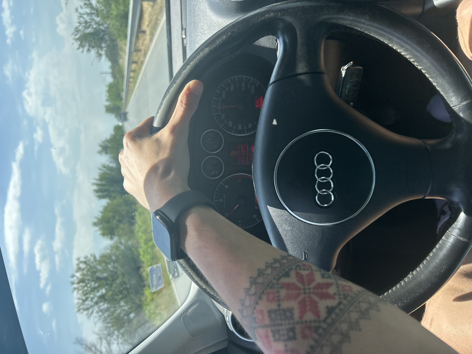 Driver photographed steering wheel view in Chernozemen, Bulgaria