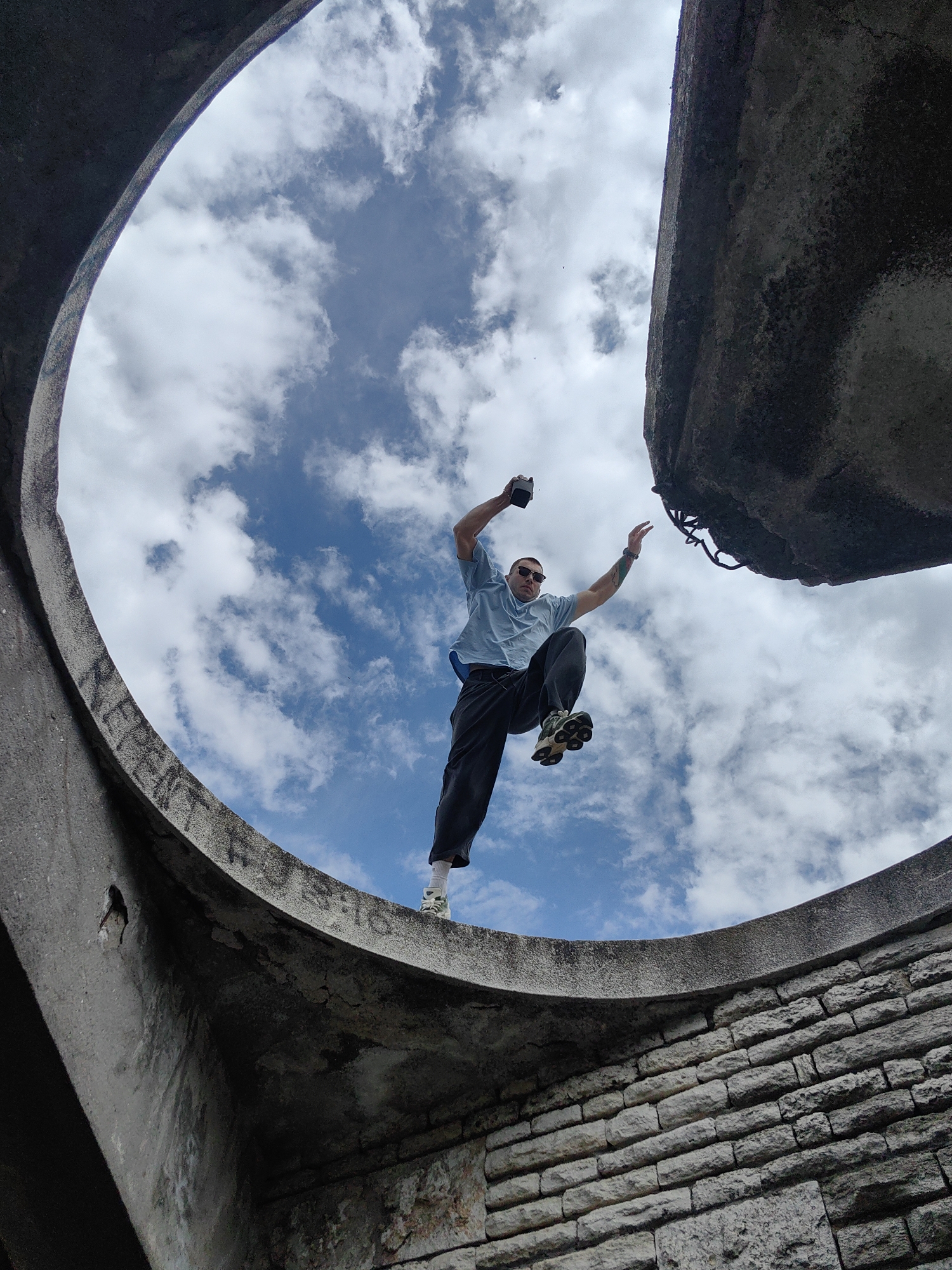 Man navigates concrete structures in Varna, Bulgaria
