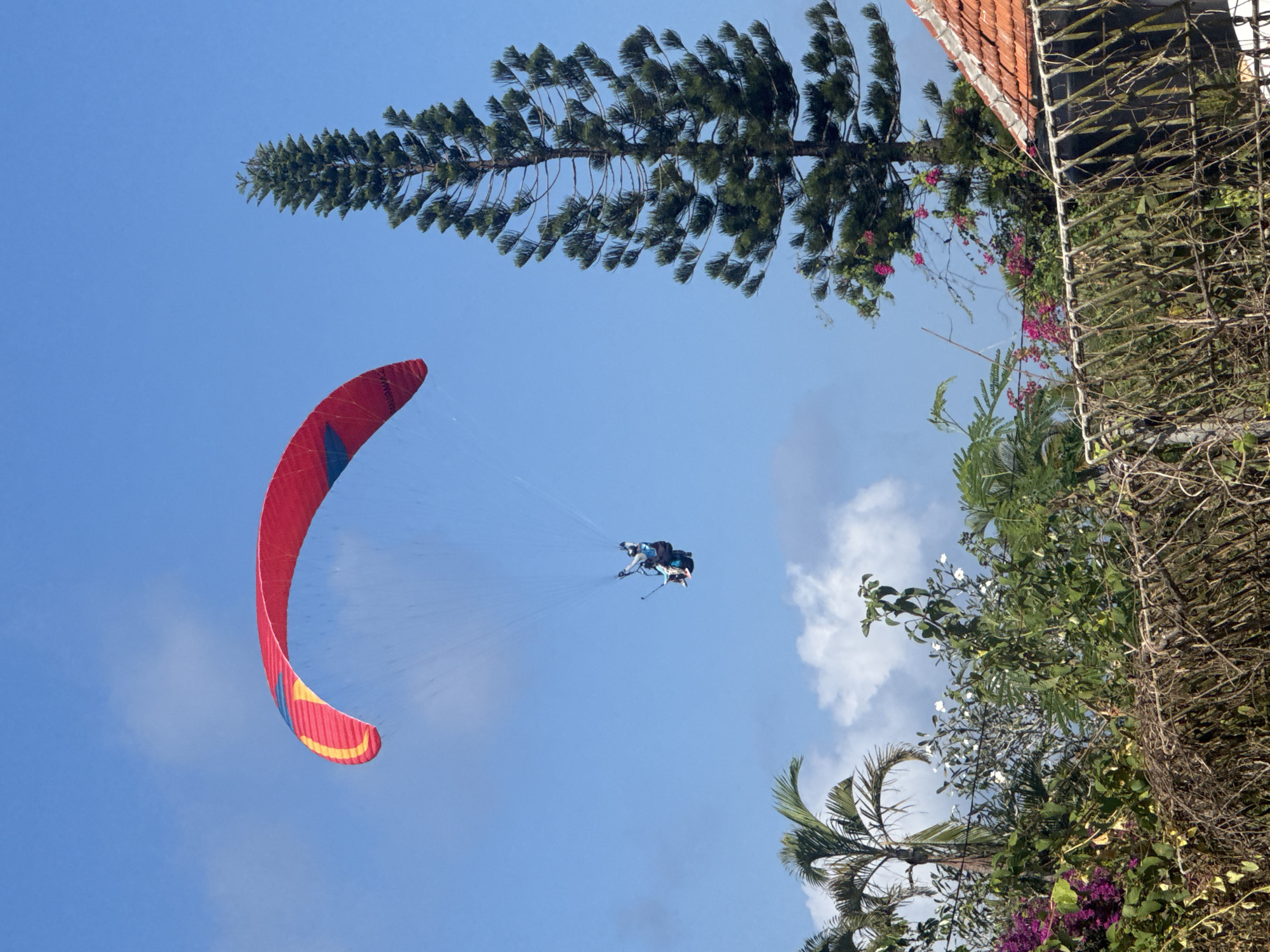 Paragliders swarm the skies over Kuta Selatan on a clear Bali morning