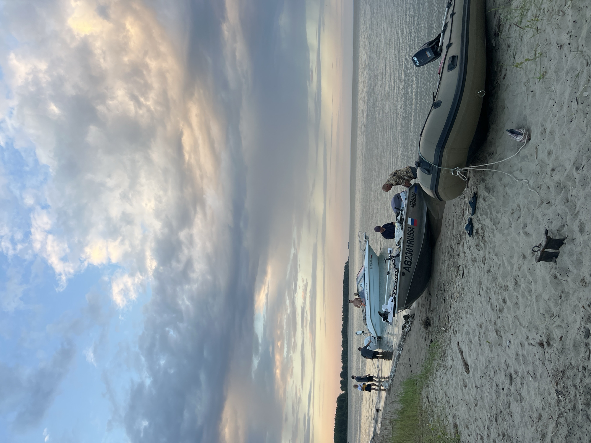 Boats on a Russian lake at dusk, Borovoe