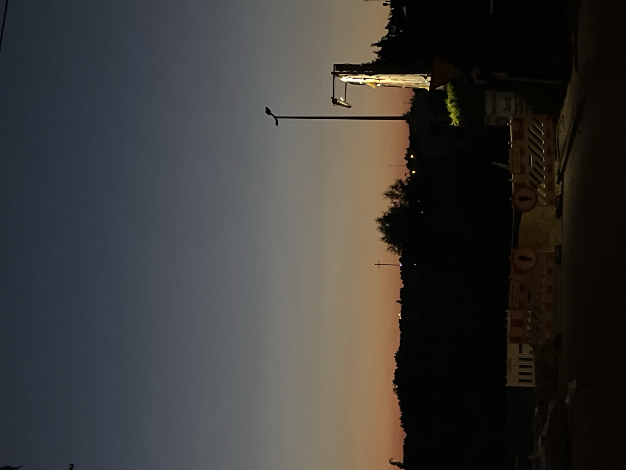 Dusk street scene with lamp, silhouettes, and candid close-ups
