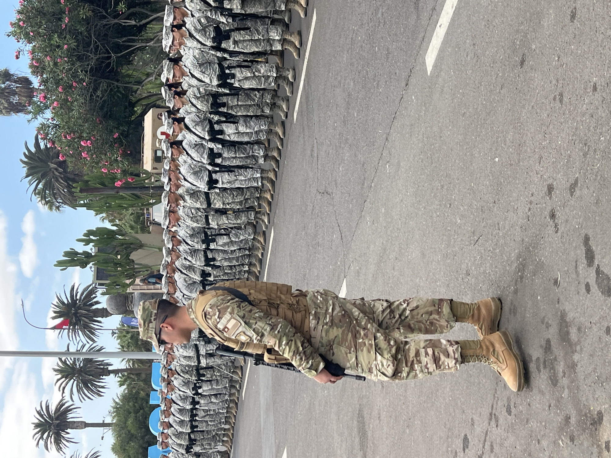 Military formation ceremony observed on Arica street near El Morro