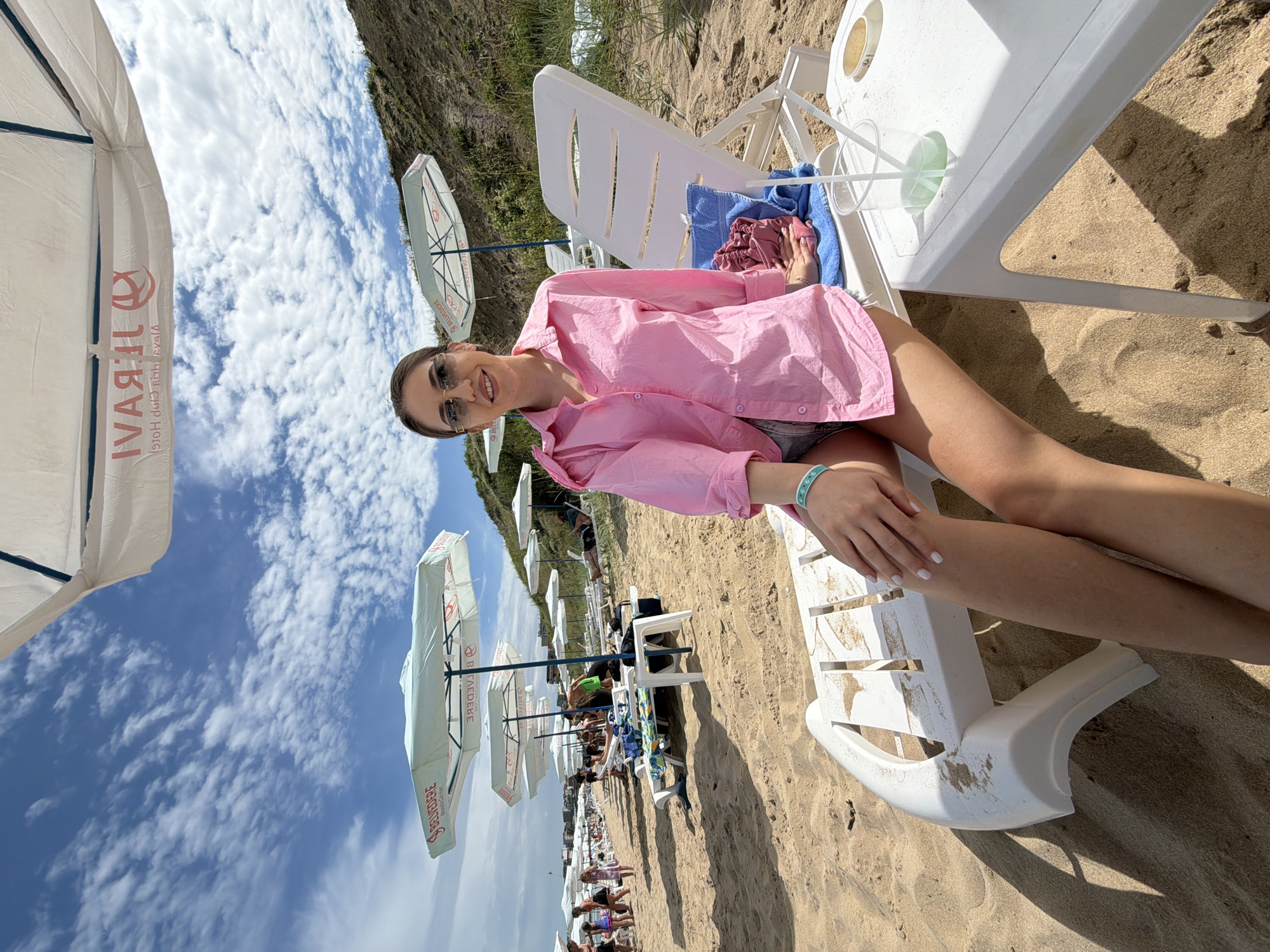 Couple enjoys beach day at Primorsko resort in Bulgaria