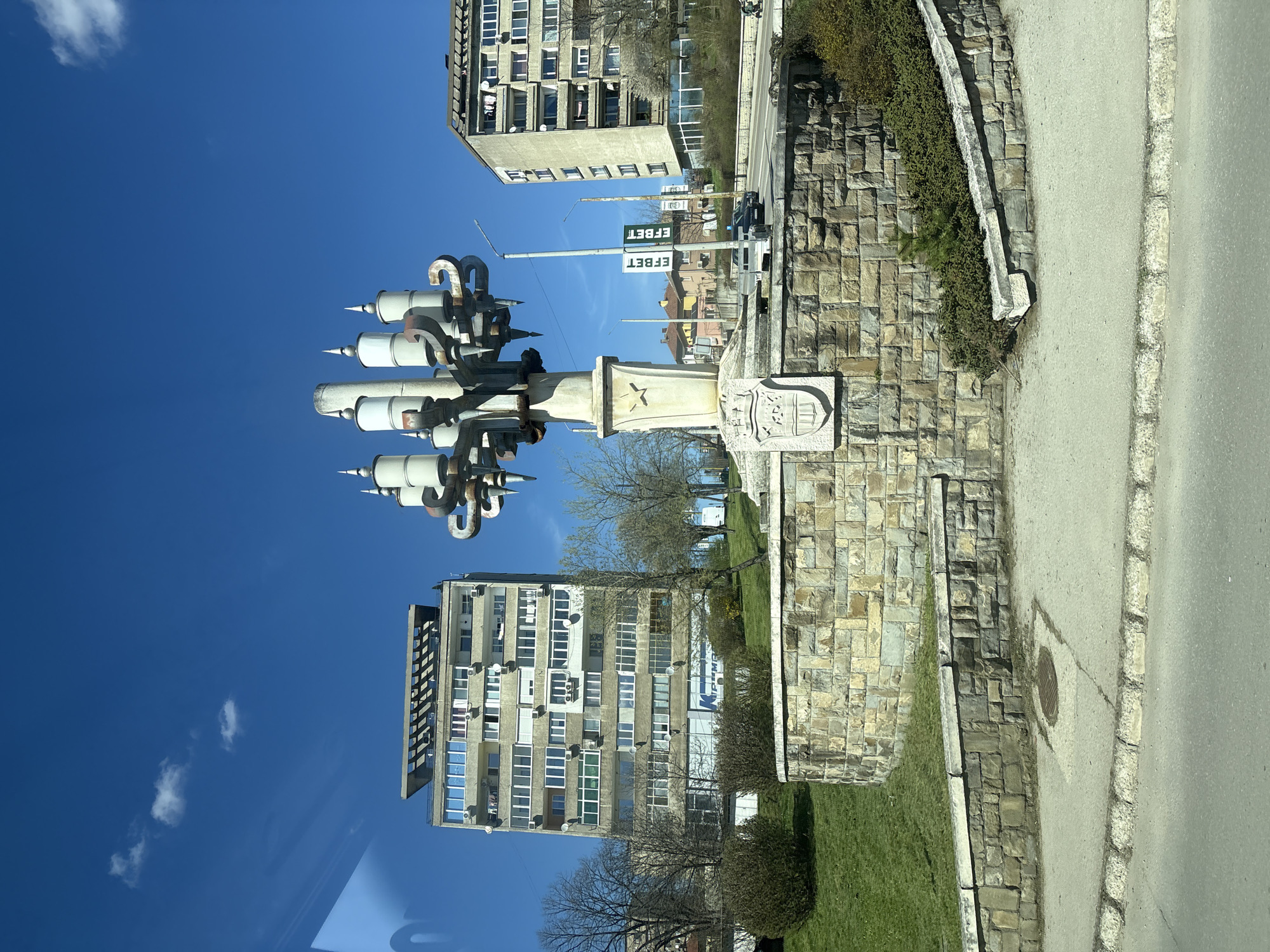 Modern sculpture installation documented in Gabrovo, Bulgaria