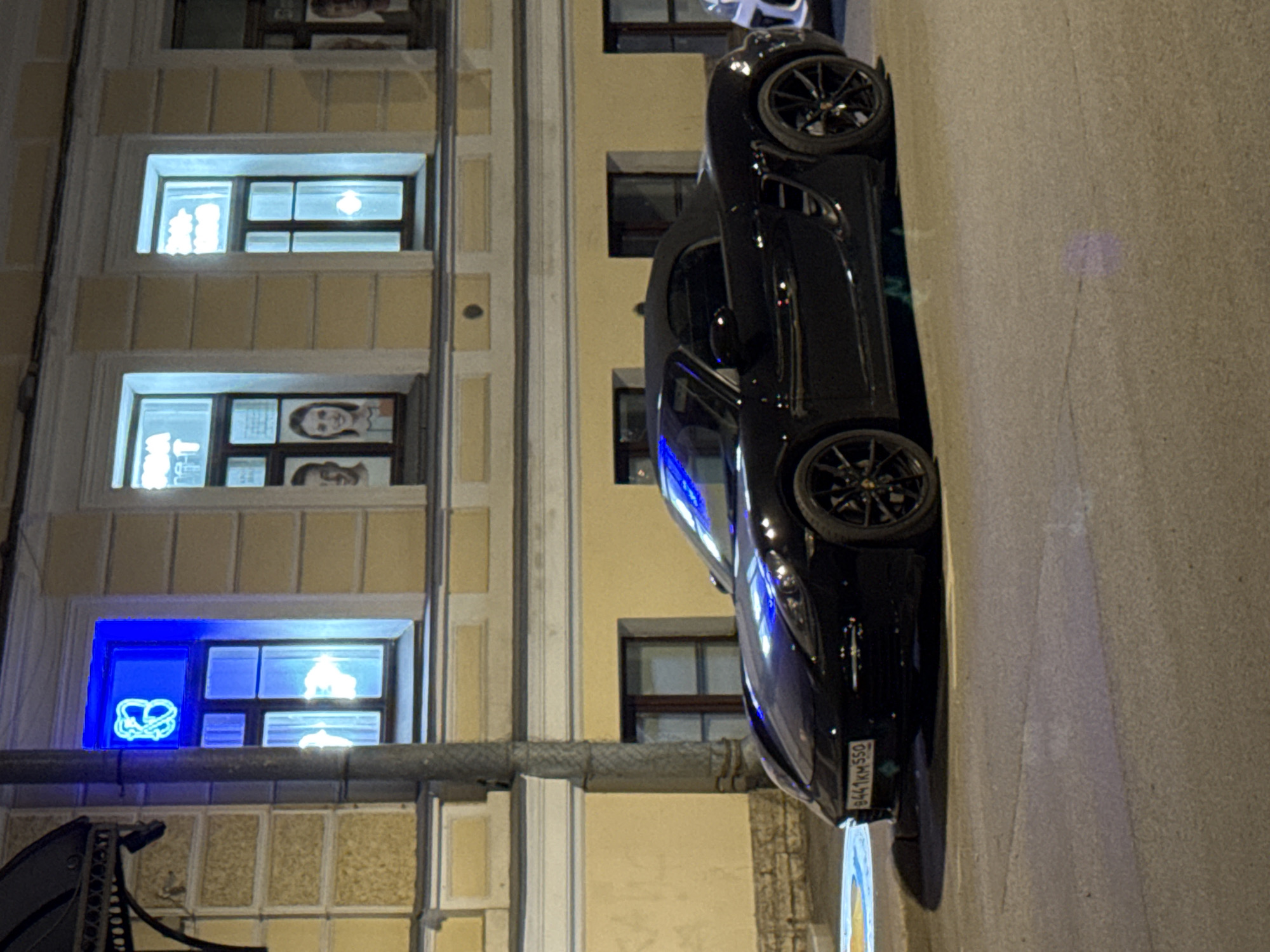 Nighttime street scene documented in Saint Petersburg