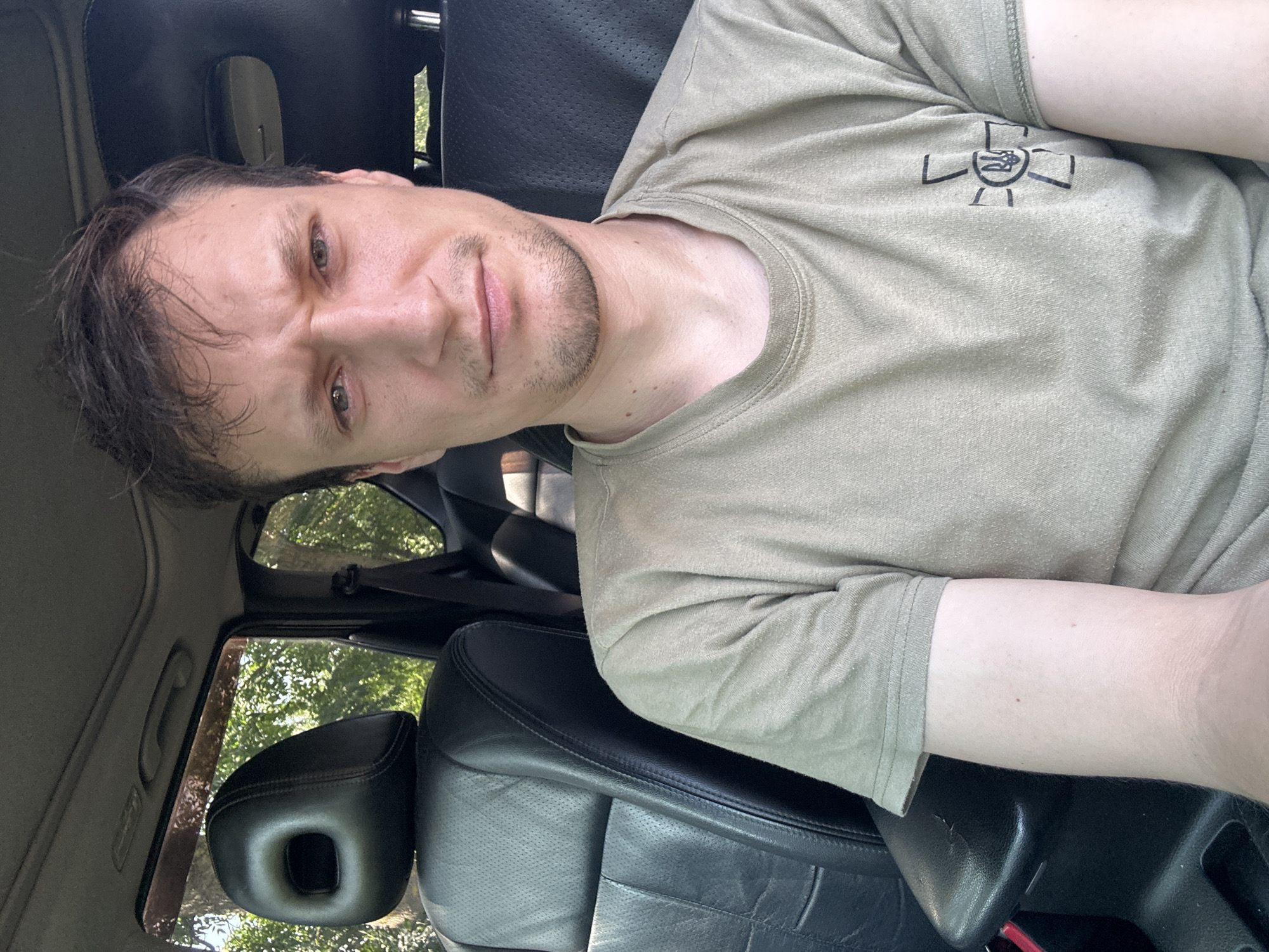 Driver selfies and road views from a Nissan in rural Makiv, Ukraine.