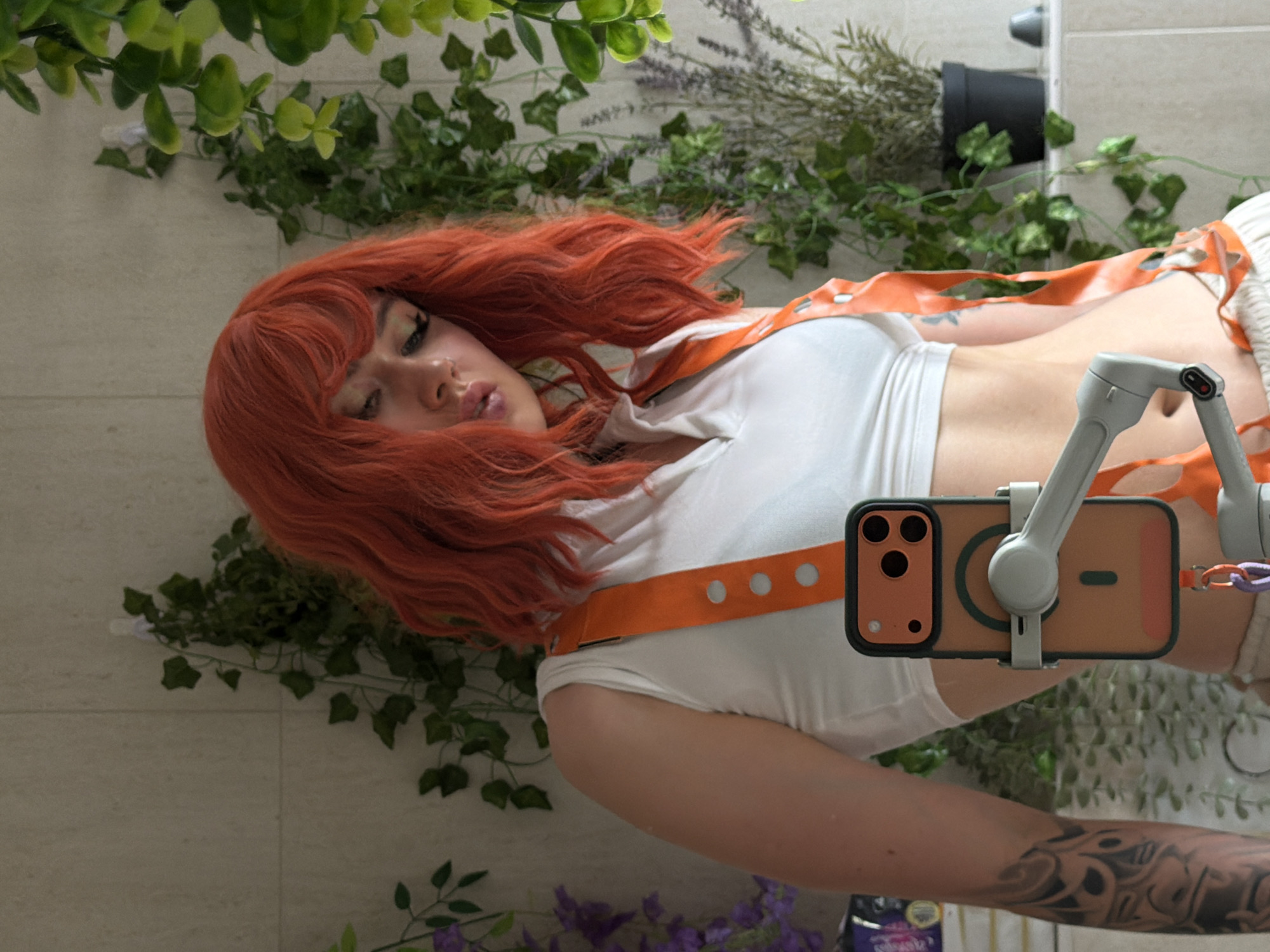 Red-haired person in harness photographed in Budva, Montenegro