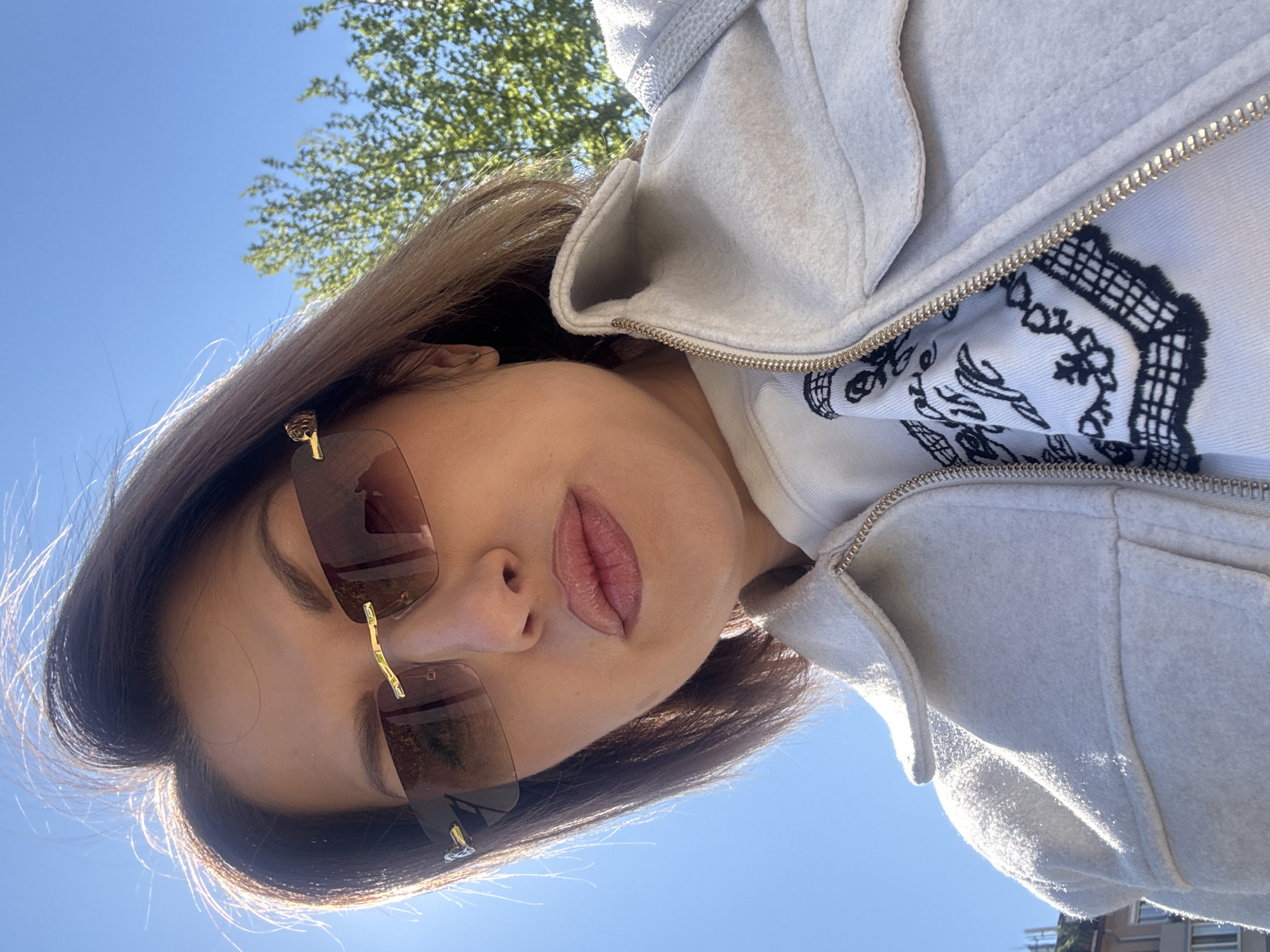 Woman takes morning selfies on Sofia street