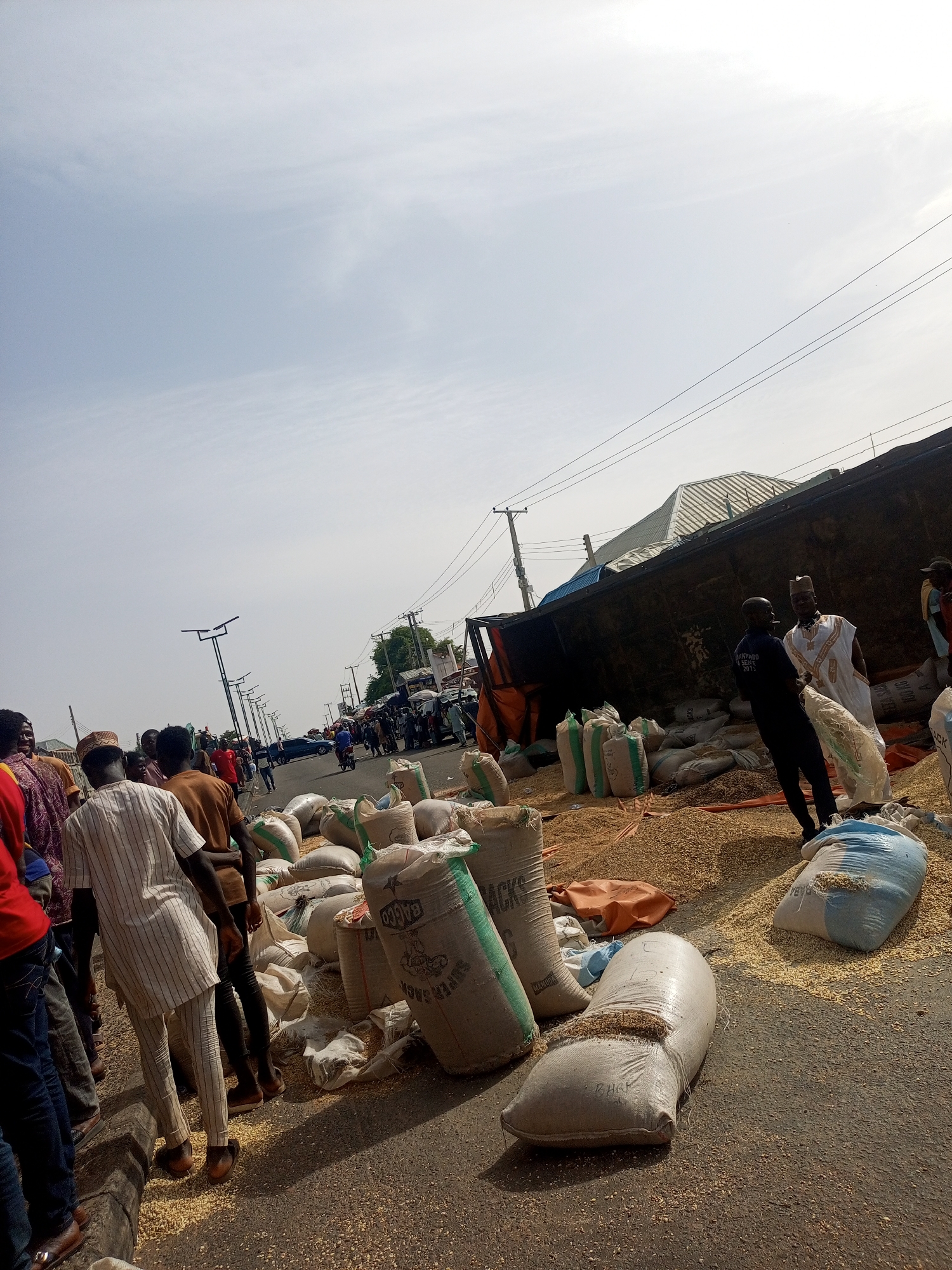Grain truck overturns in Gombe Nigeria market area