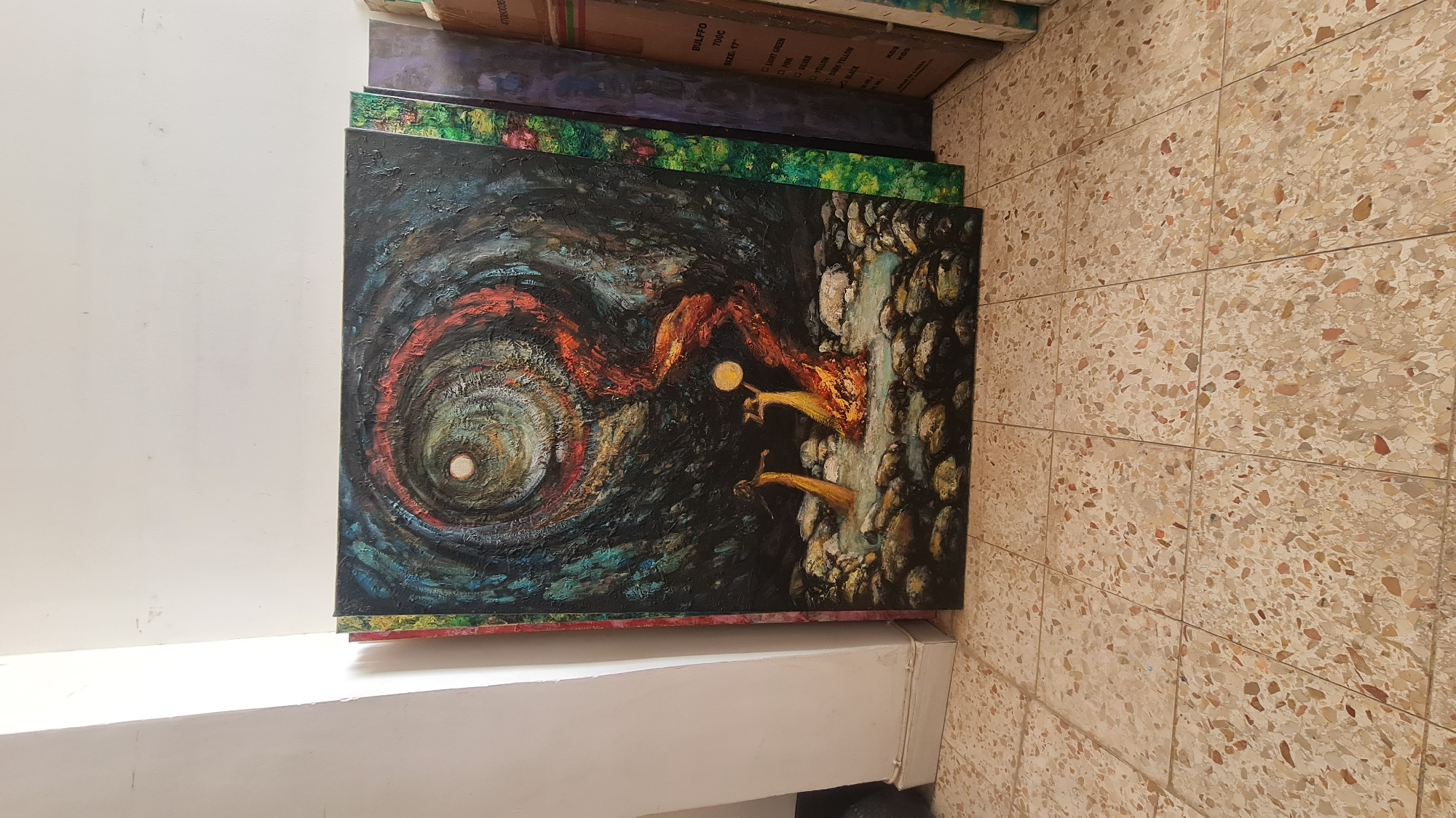 Stack of paintings with vortex artwork spotted in Rishon LeZion