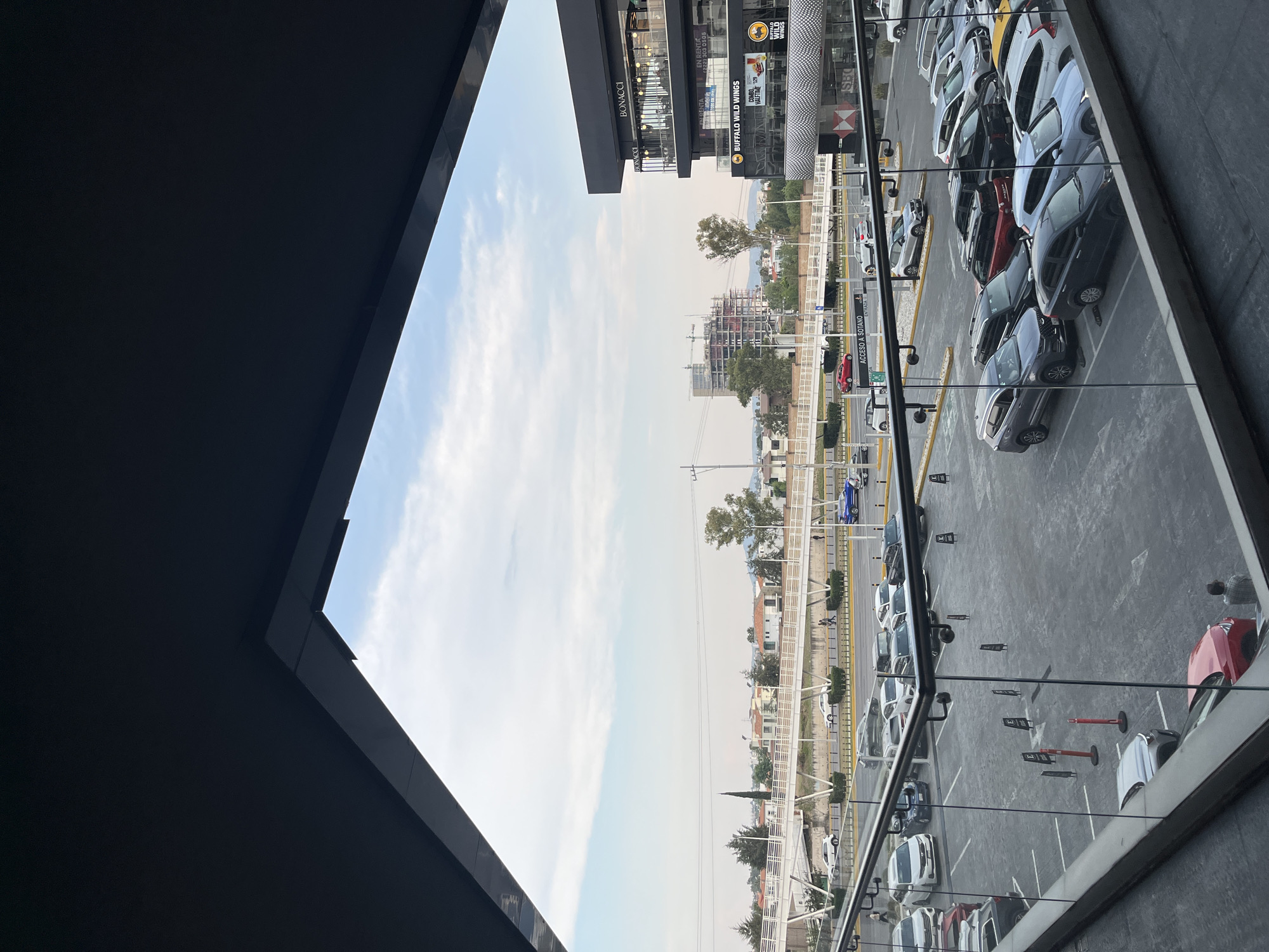 Elevated view captured of parking lot in Mexican town
