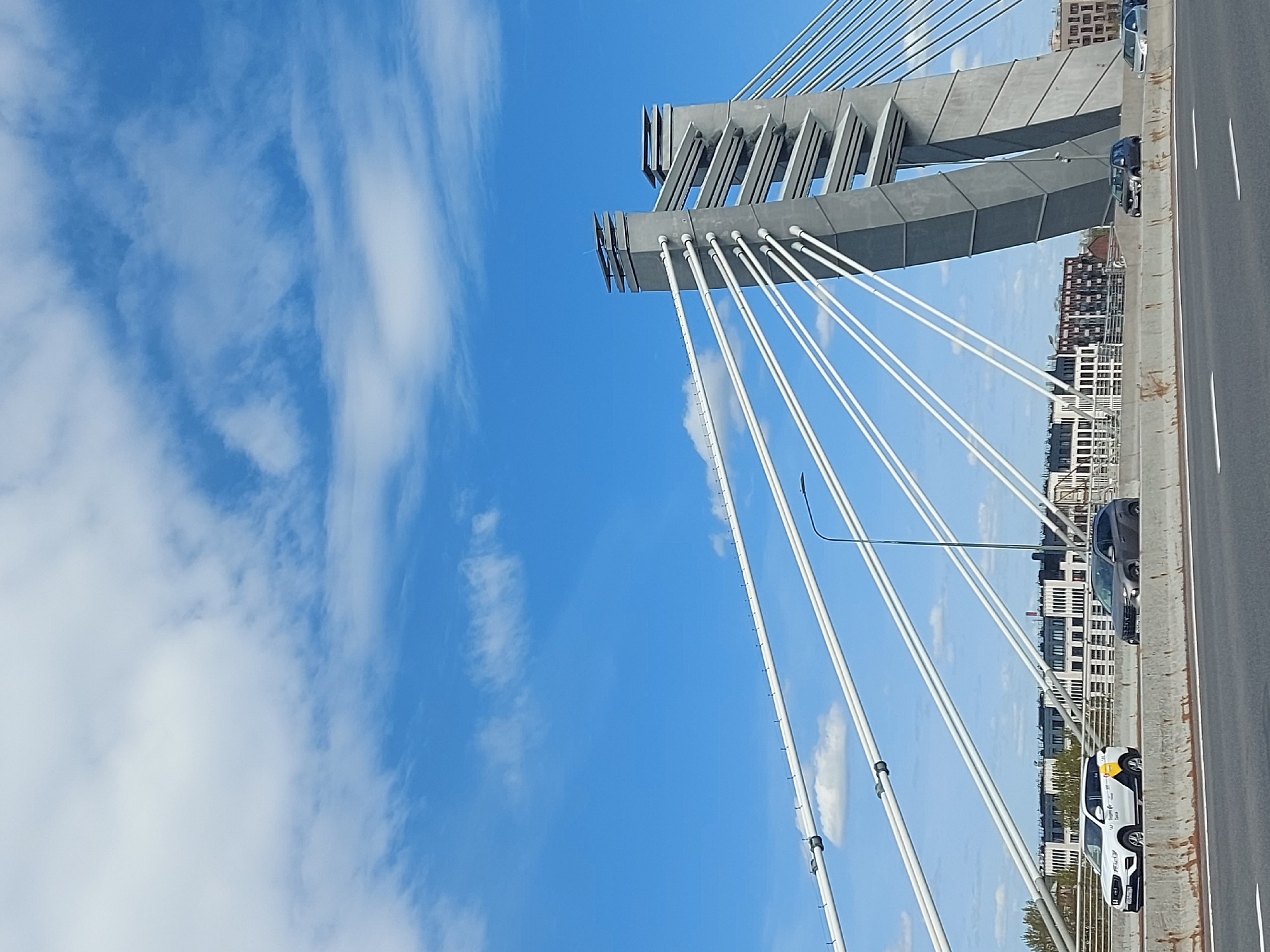 Cable-stayed bridge photographed in Saint Petersburg, Russia
