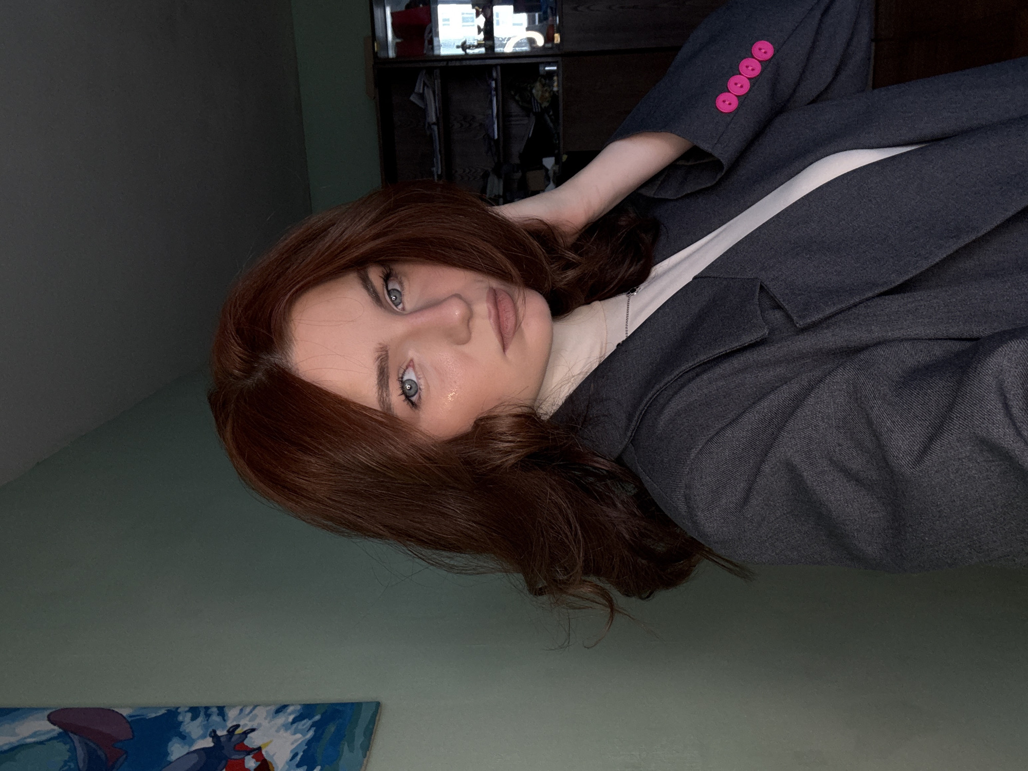 Woman photographed in professional and casual attire during morning hours