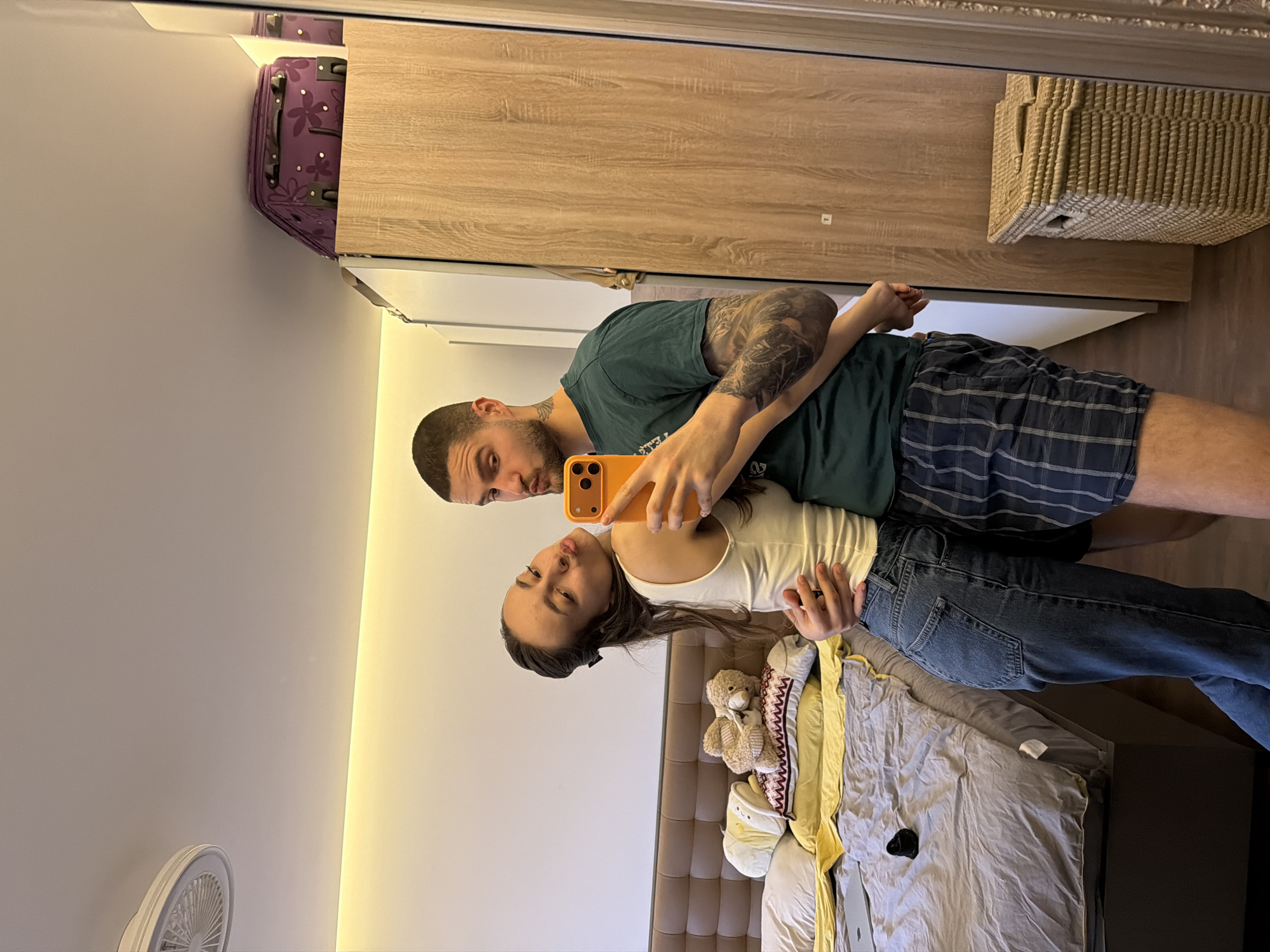 Couple takes selfies in bedroom in Sofia