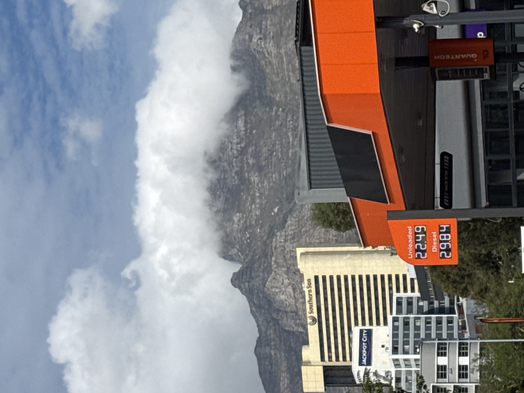 Table Mountain shrouded in clouds during Cape Town morning