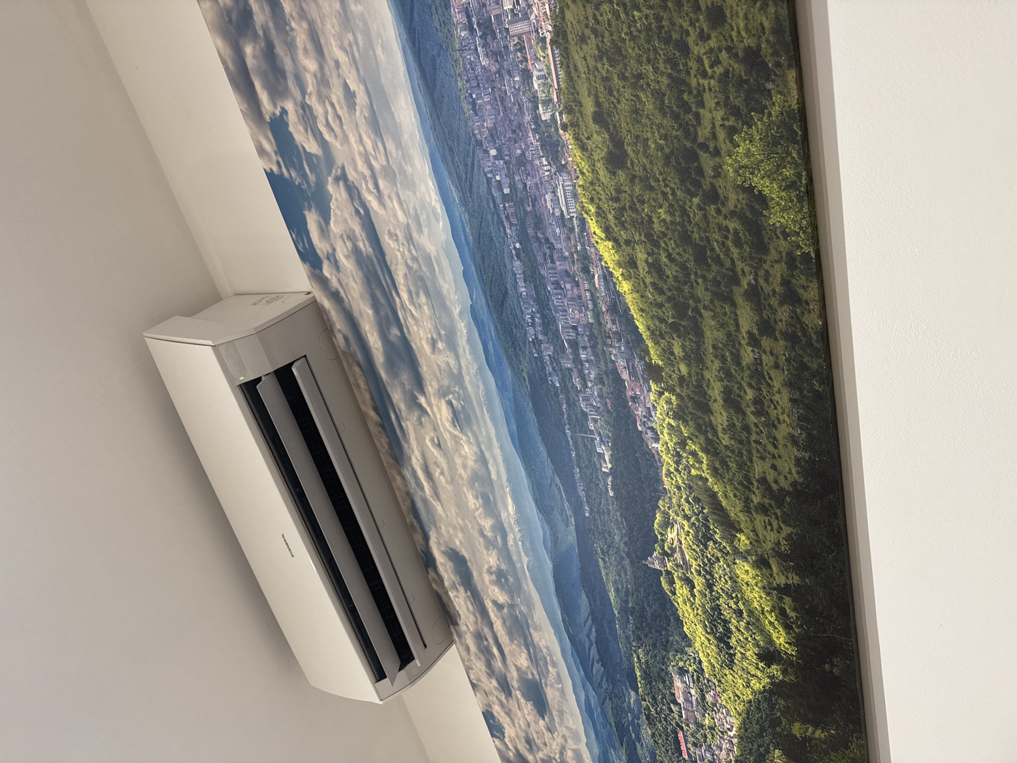 Indoor objects documented: air conditioner and Minecraft toy pendant