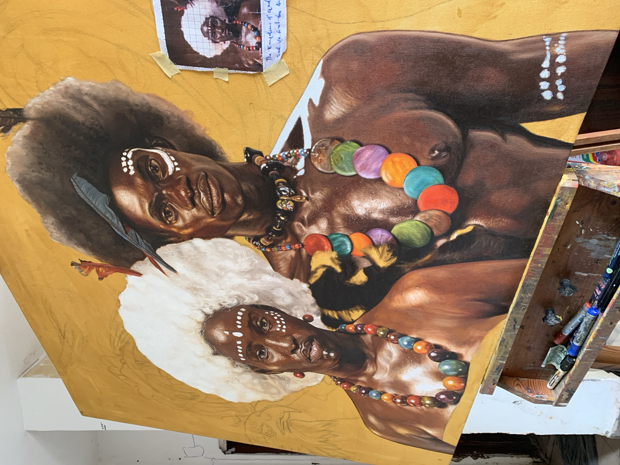Artist paints traditional African portrait in Ado, Nigeria