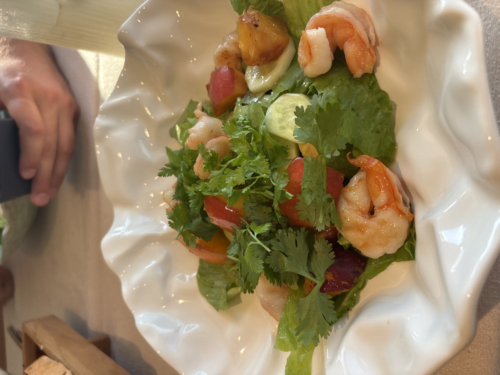 Lunch at a Bor restaurant, salad and bread on the table