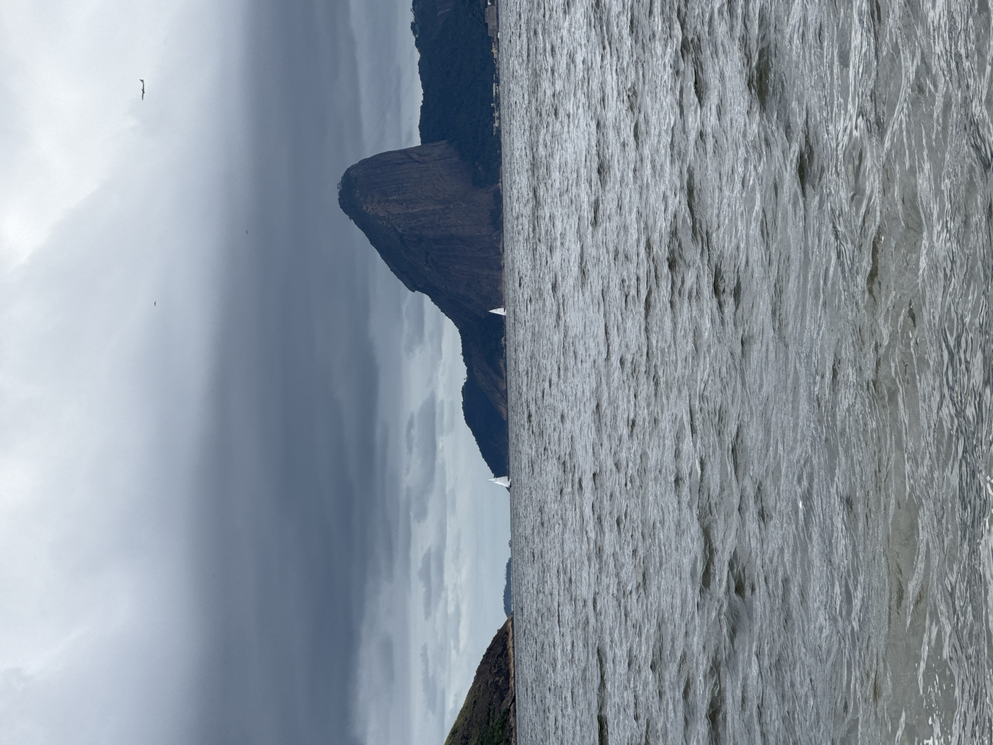 Sailboats on a grey Guanabara Bay, Niterói