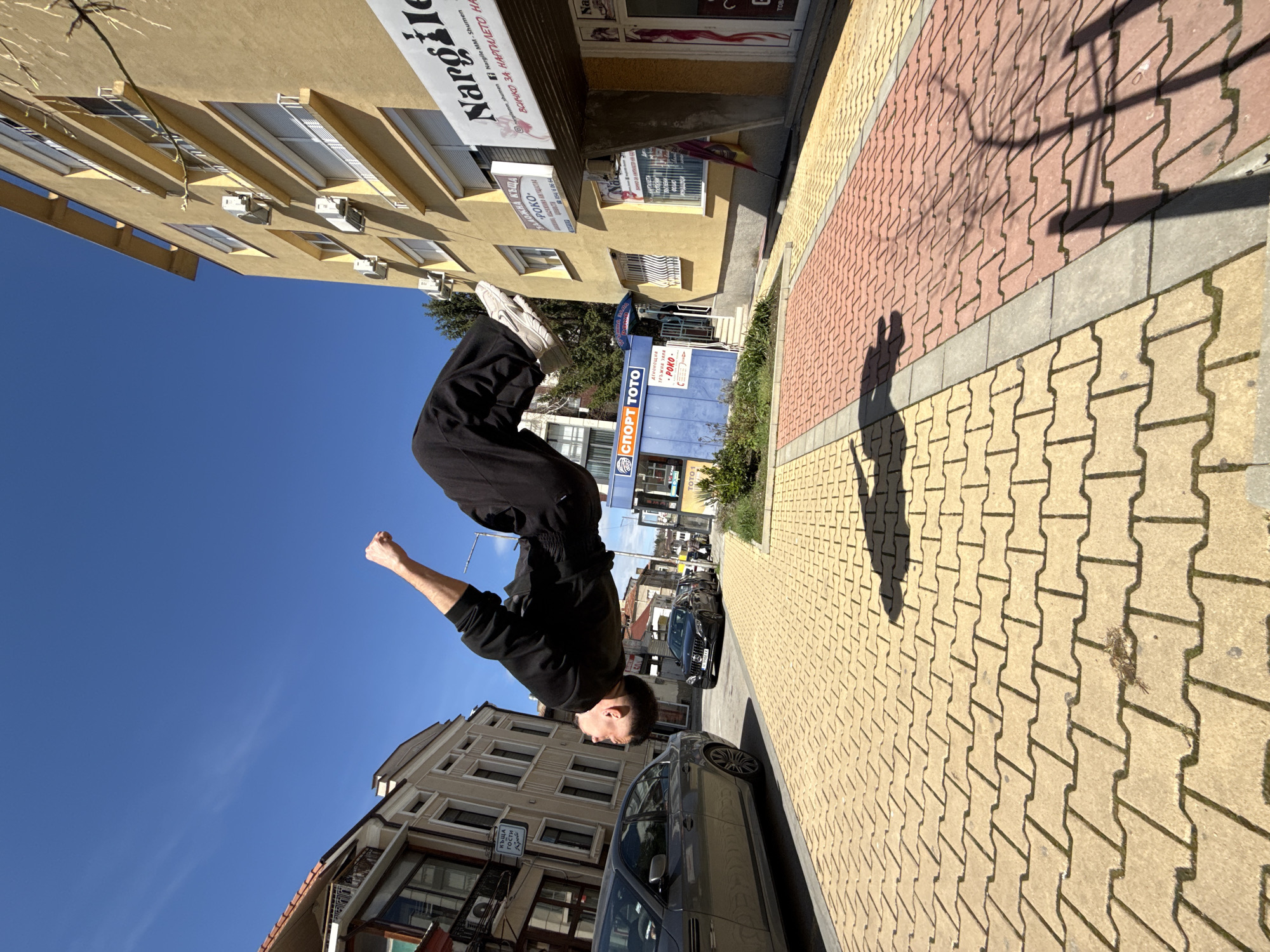 Person performs backflip in Shumen city center