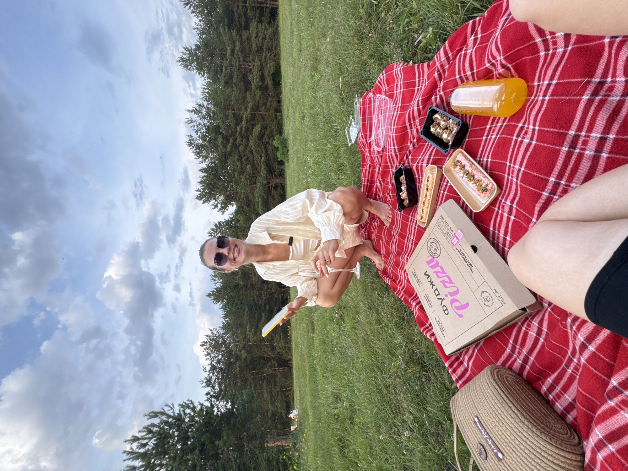 Outdoor picnic with pizza in Tolyatti, Russia