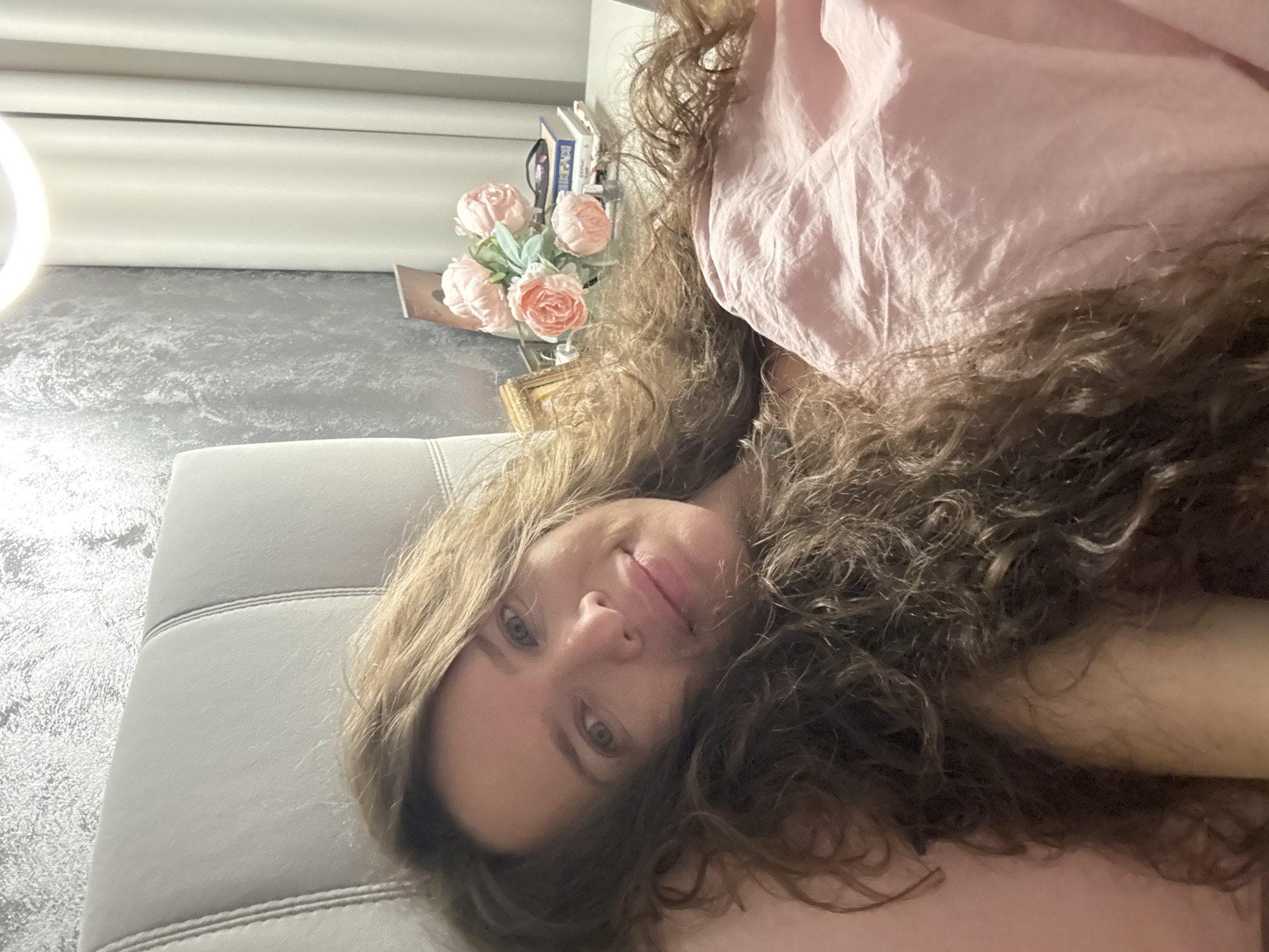 Relaxed evening at home in Khimki, lying in bed.