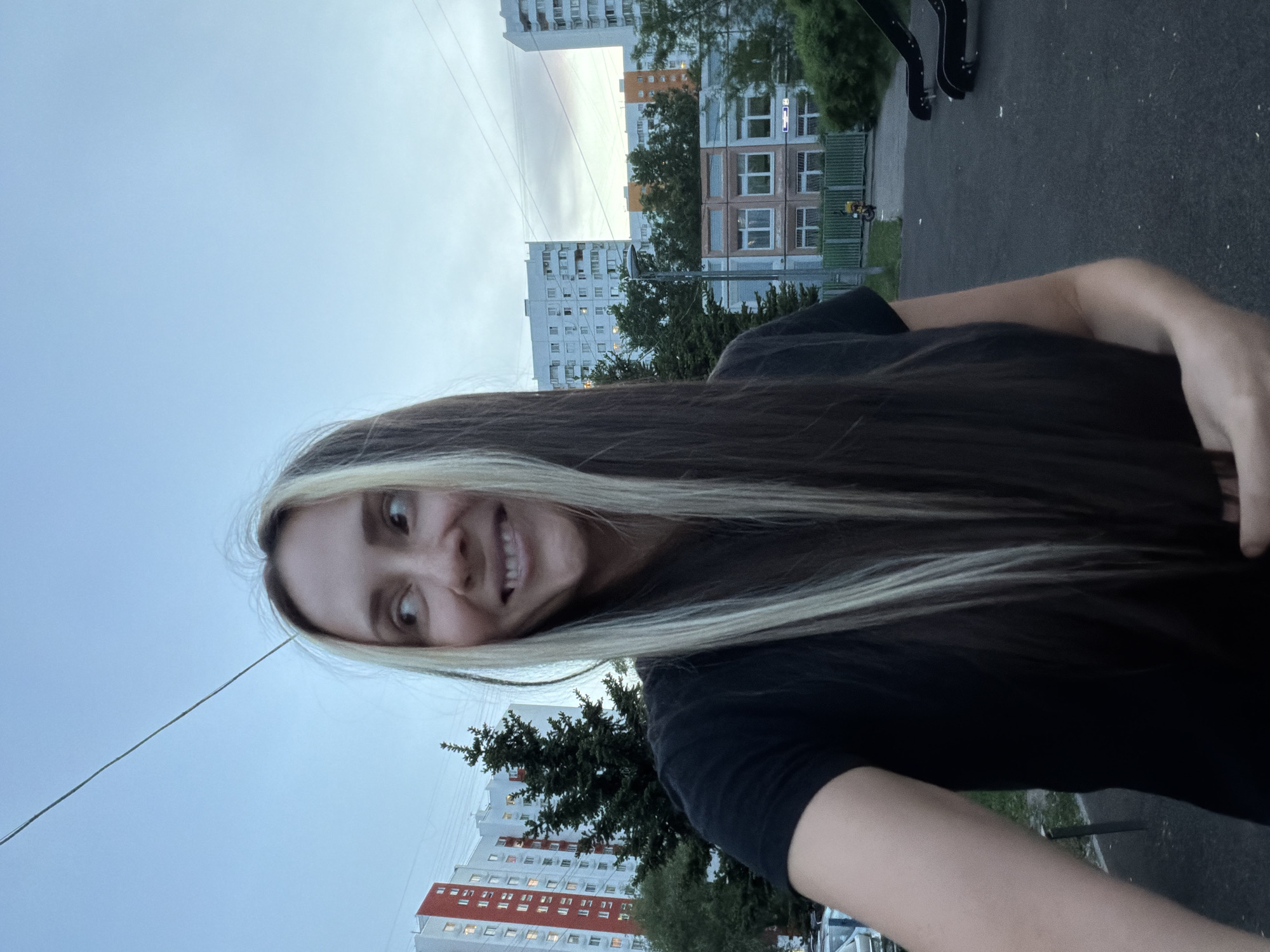 Woman takes selfie in Moscow residential area