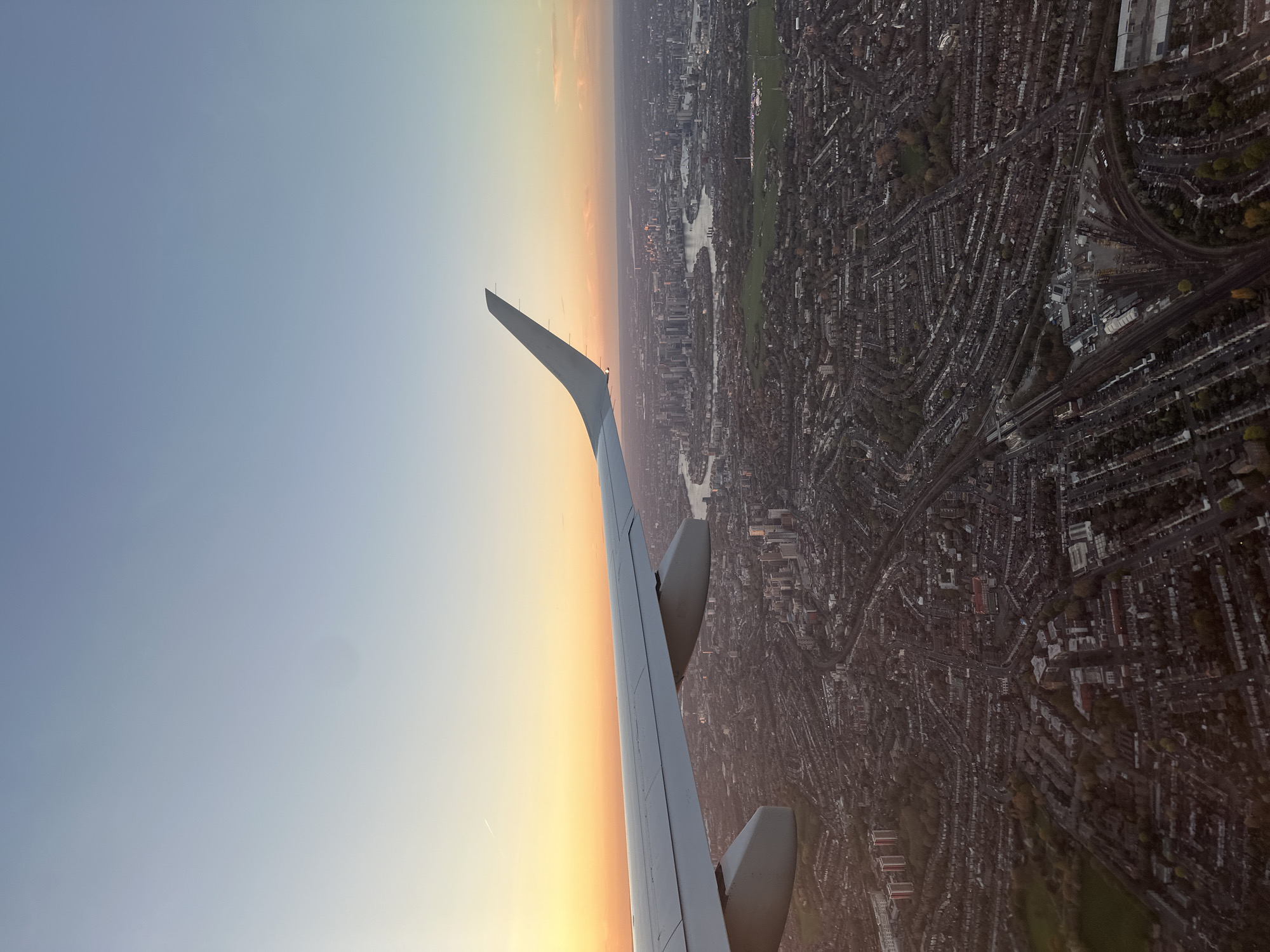 Aerial view of London captured from airplane wing