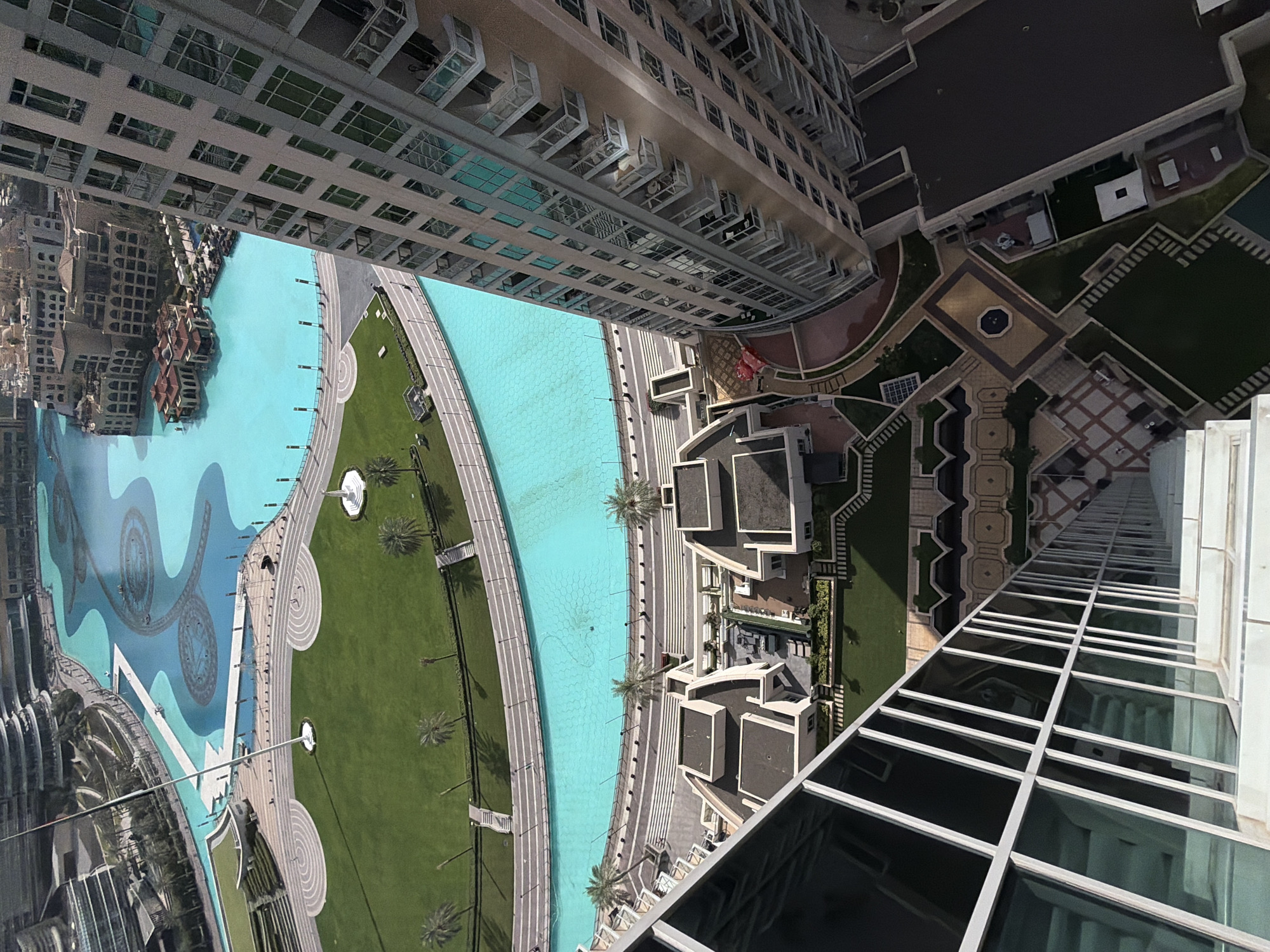 Aerial view captures Dubai's ornamental lake and landscaping