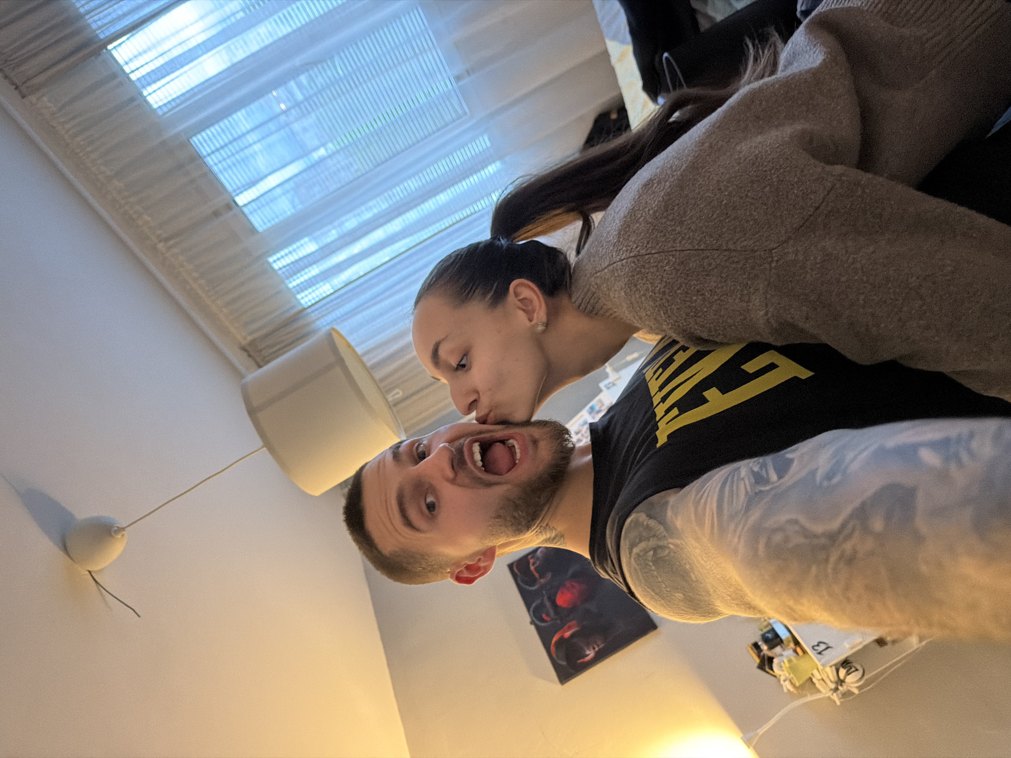 Couple shares playful moment in Sofia home