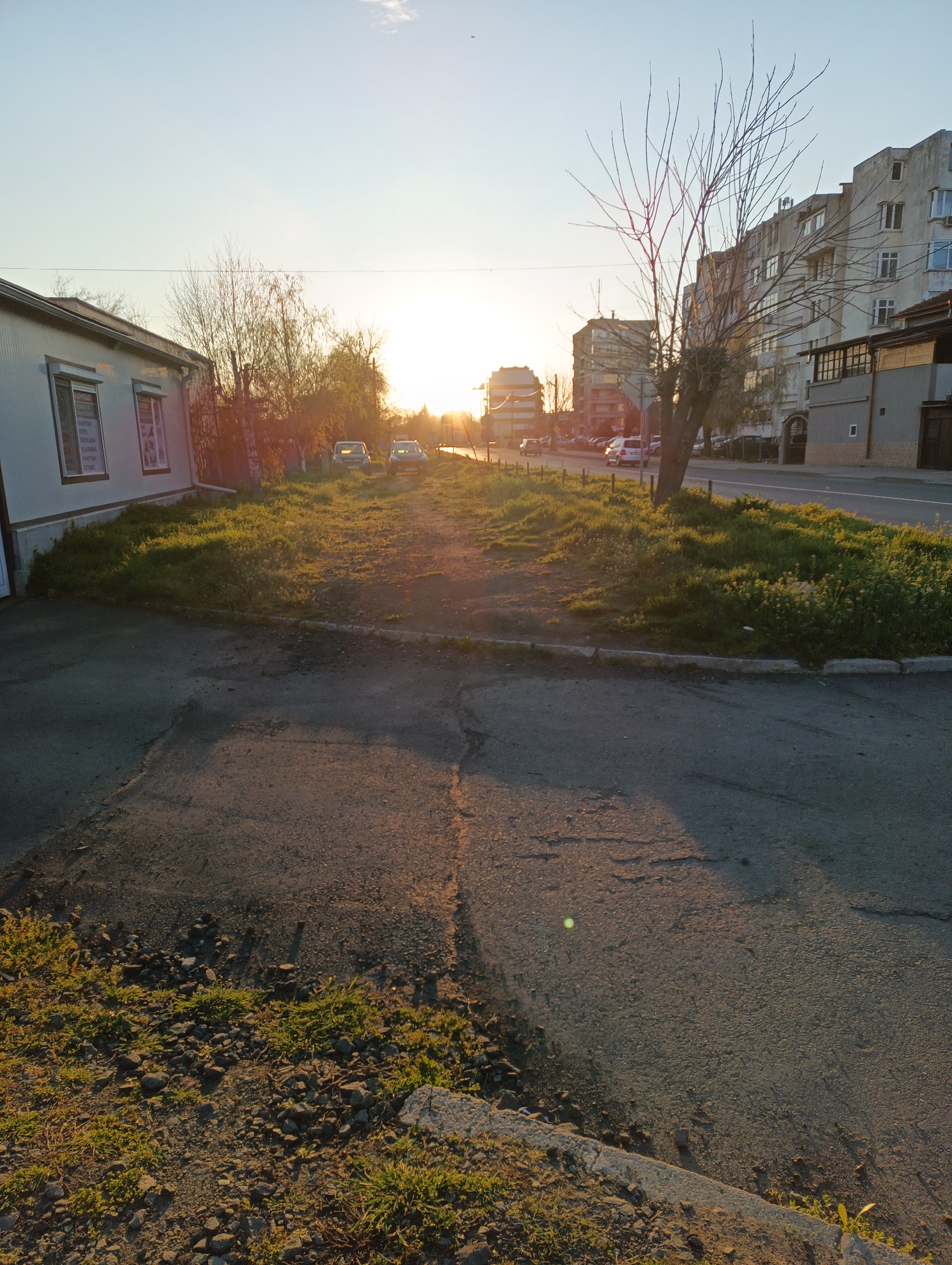 Dawn street scene documented in Karnobat, Bulgaria