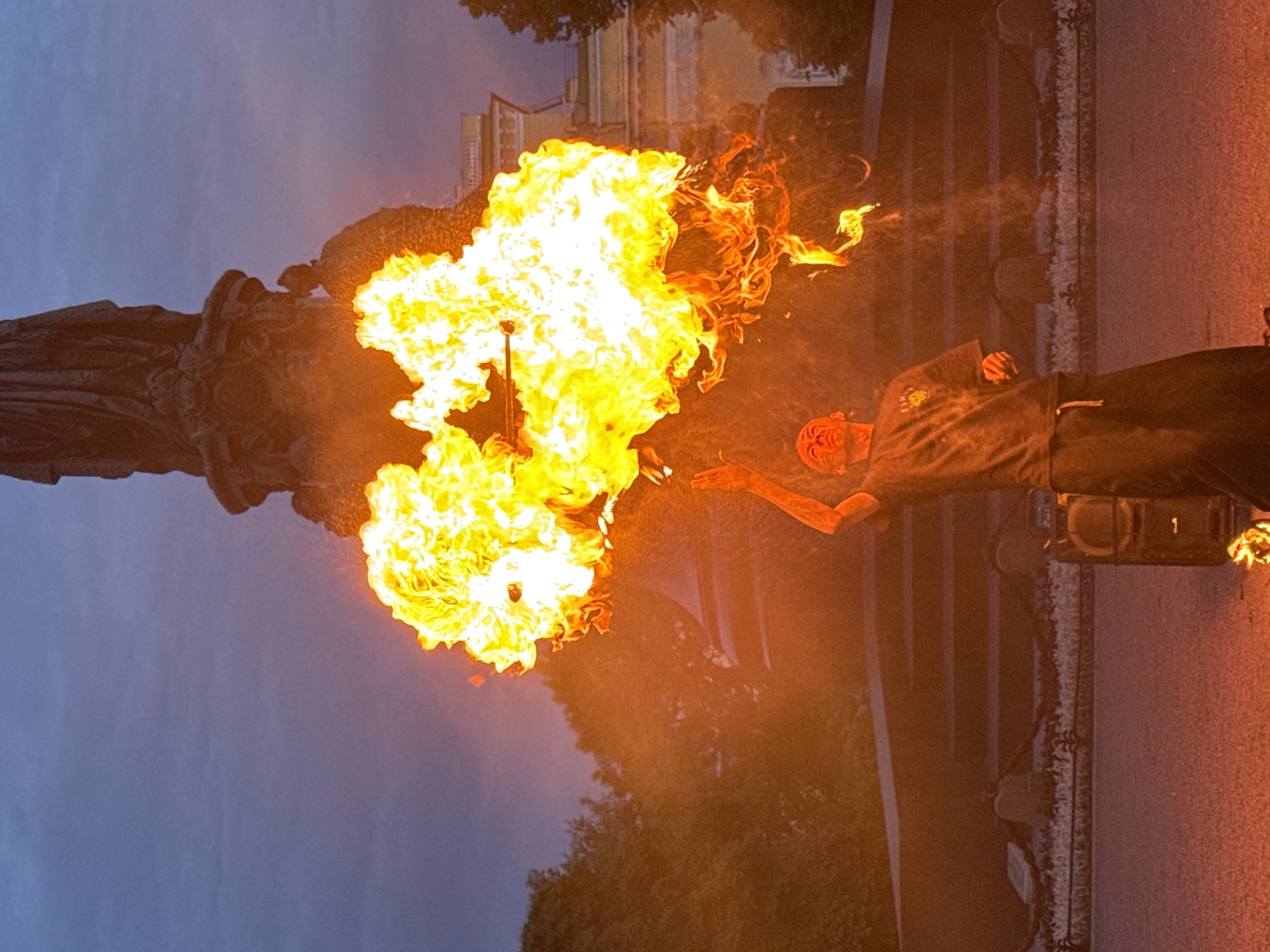 Fire dancers and breakdancers perform in Saint Petersburg streets