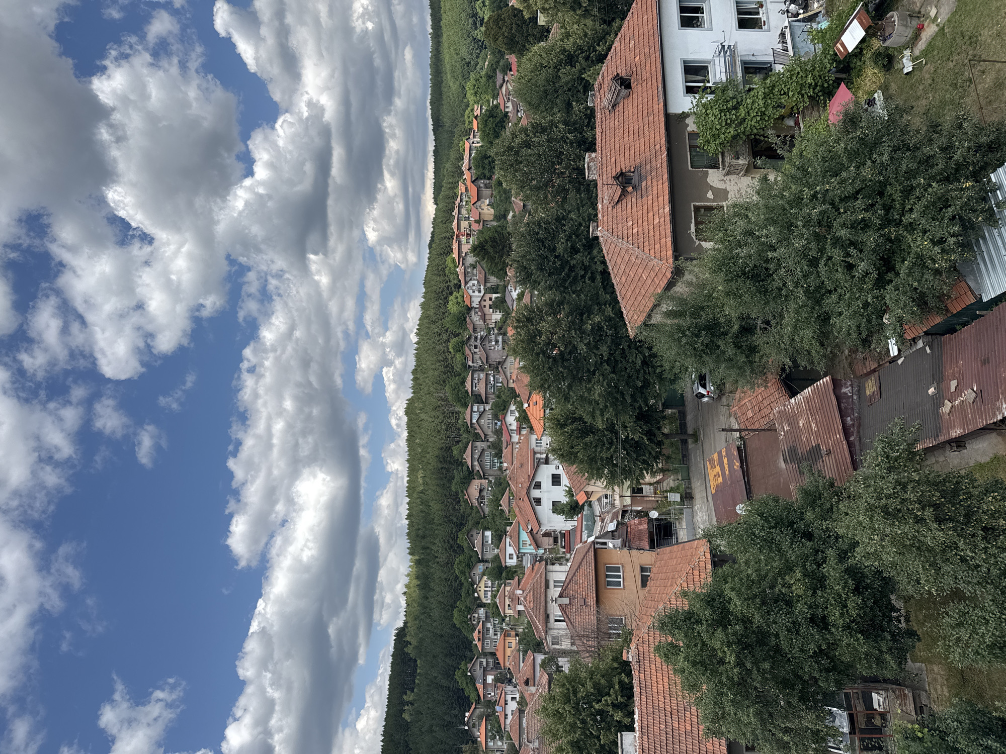 High-angle views over Pernik's residential cityscape, Bulgaria