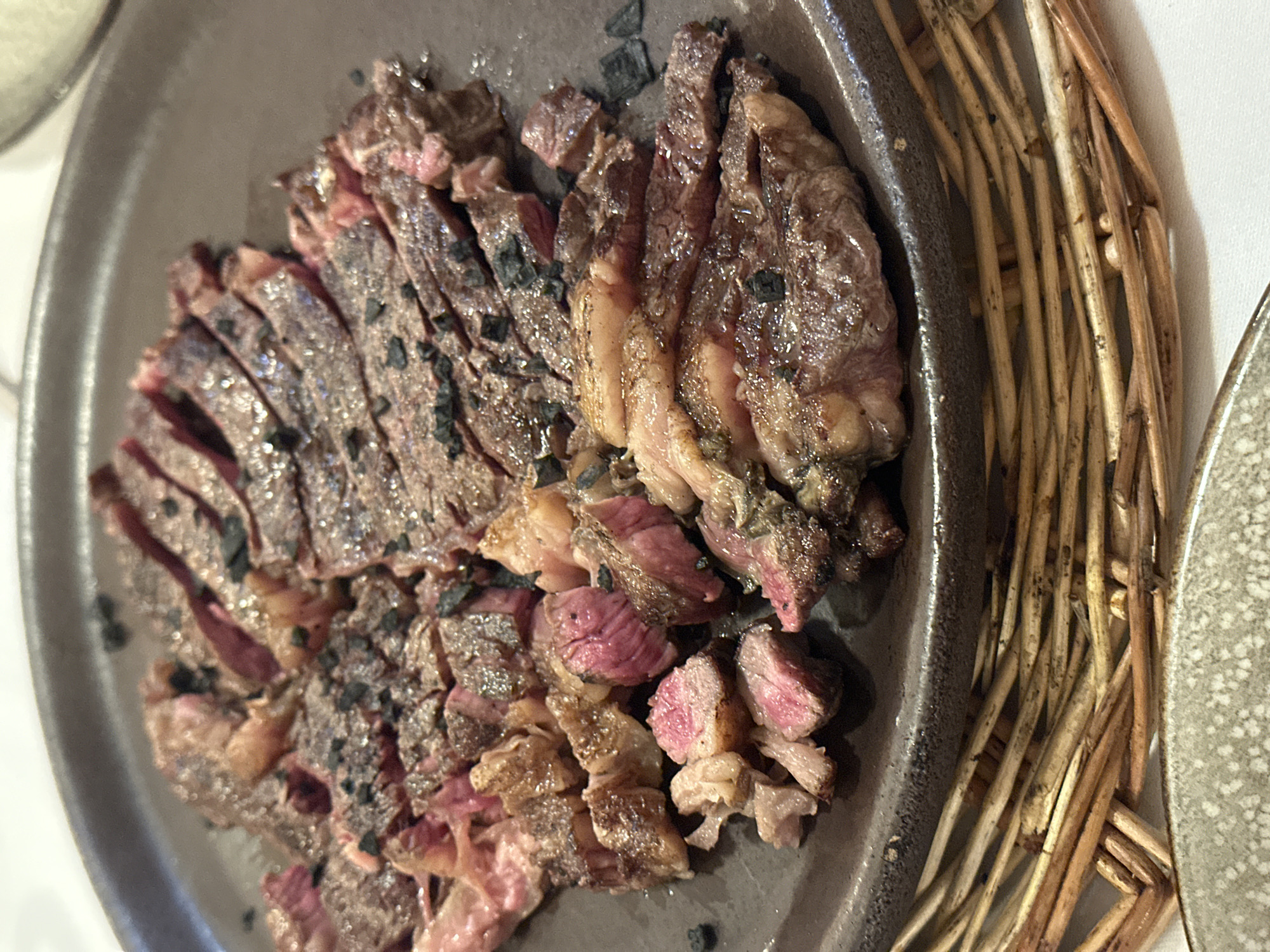 Lunch spread at a Gijón restaurant, steak and white beans