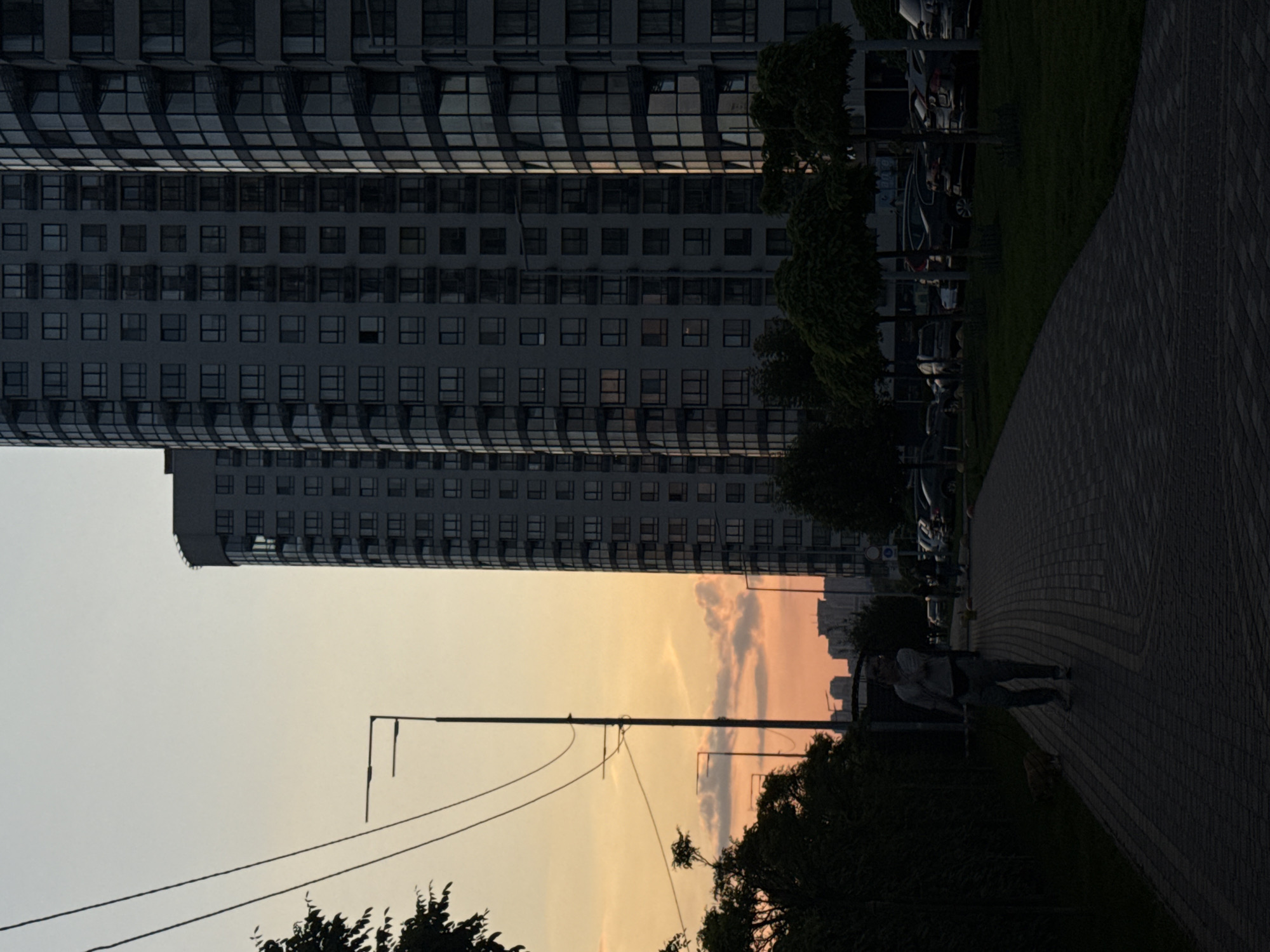 Evening scenes documented across Kyiv neighborhoods during golden hour