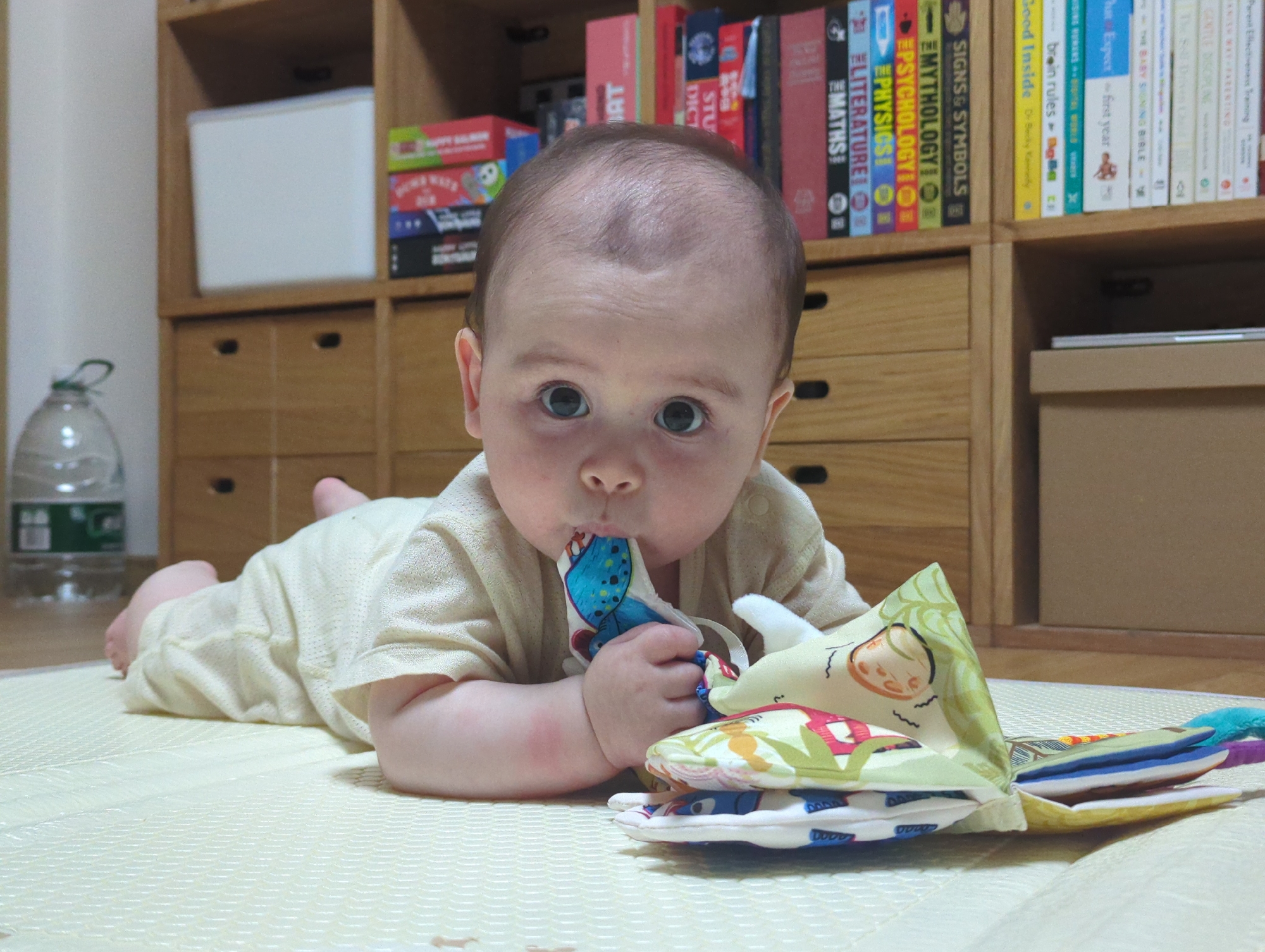 Mother and baby share reading time in Shunde District