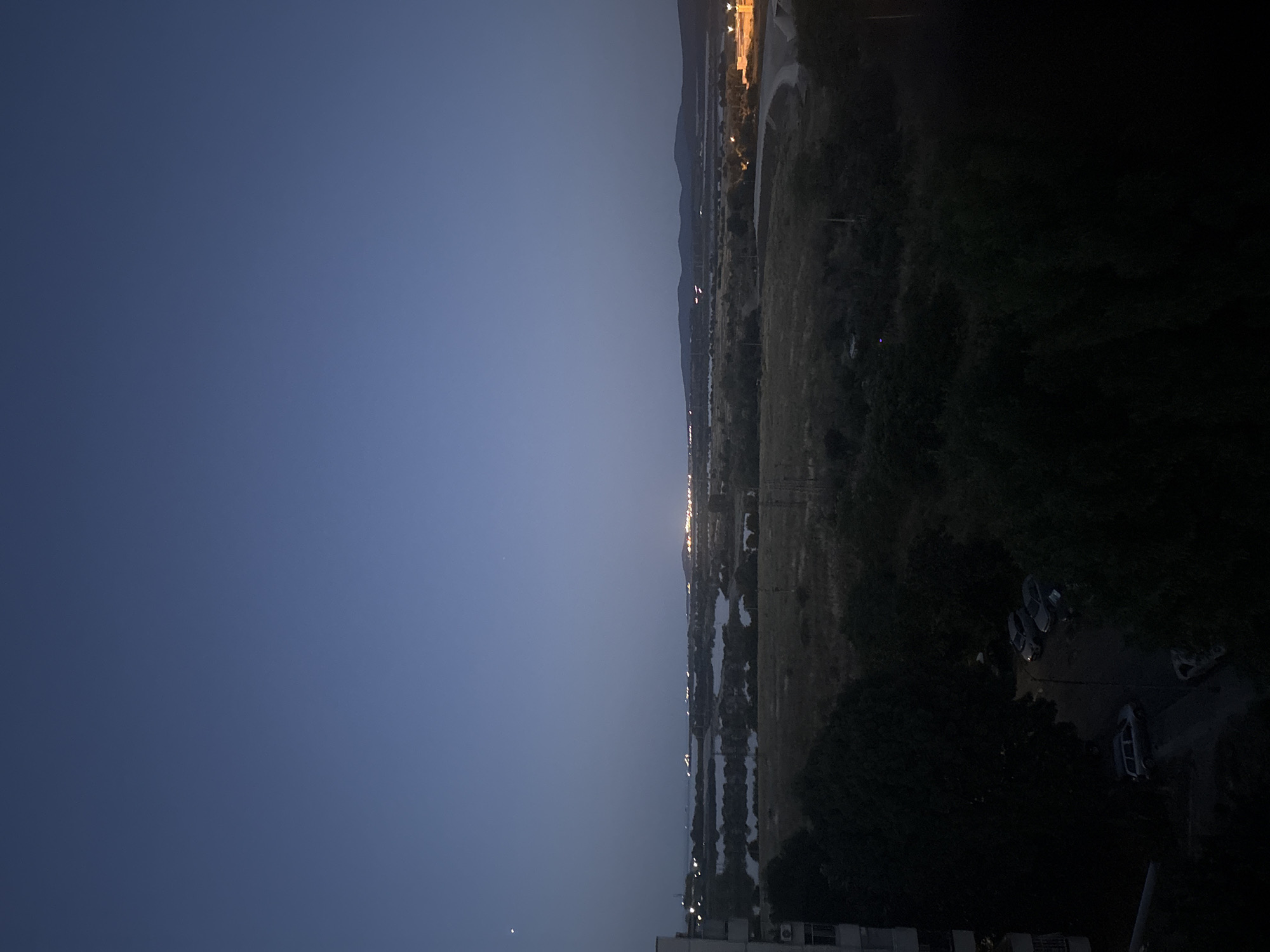 Evening at a Burgas home: plants, budgies, and dusk views
