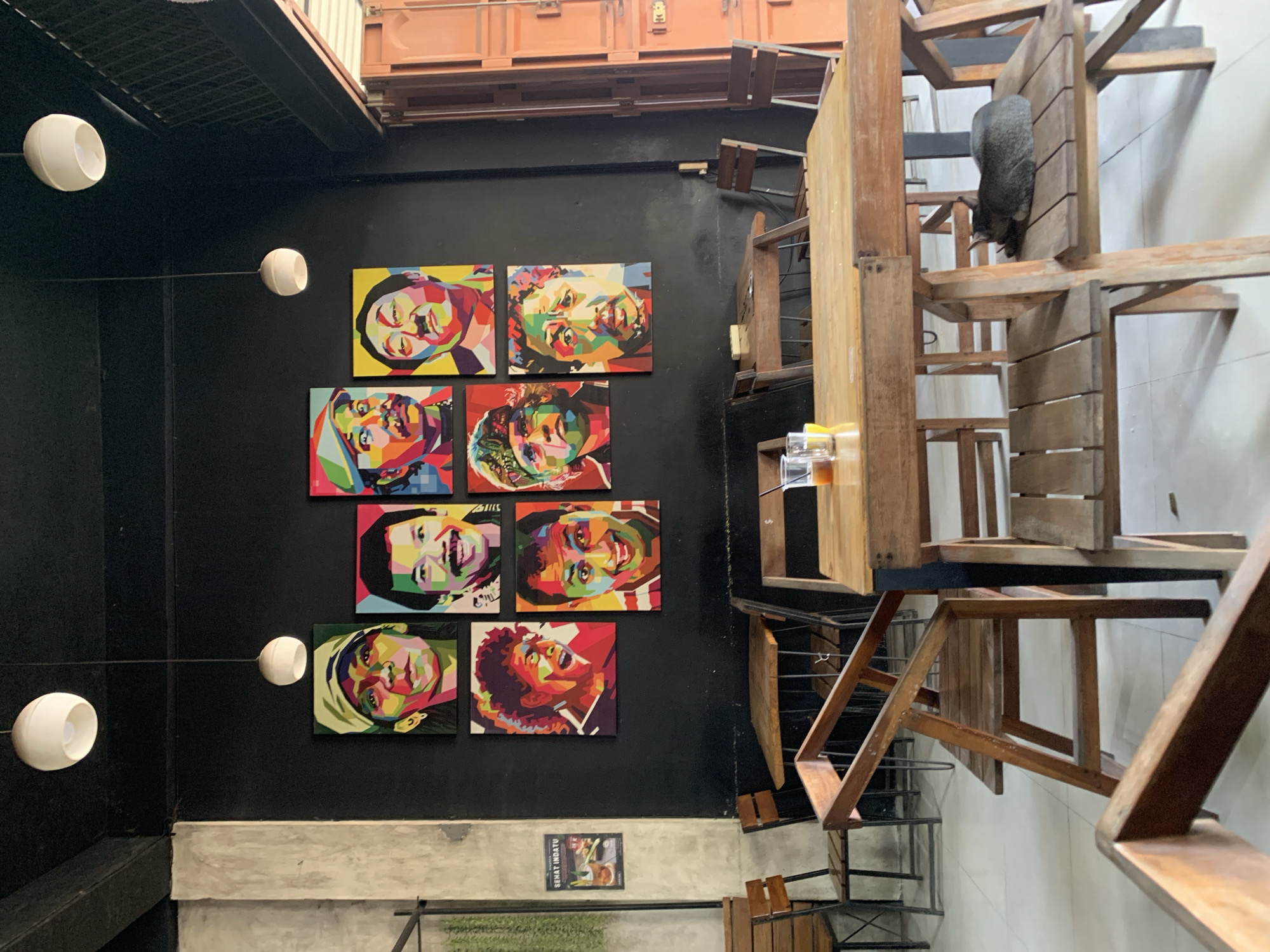 Inside a pop-art decorated café in Palohlada, Indonesia