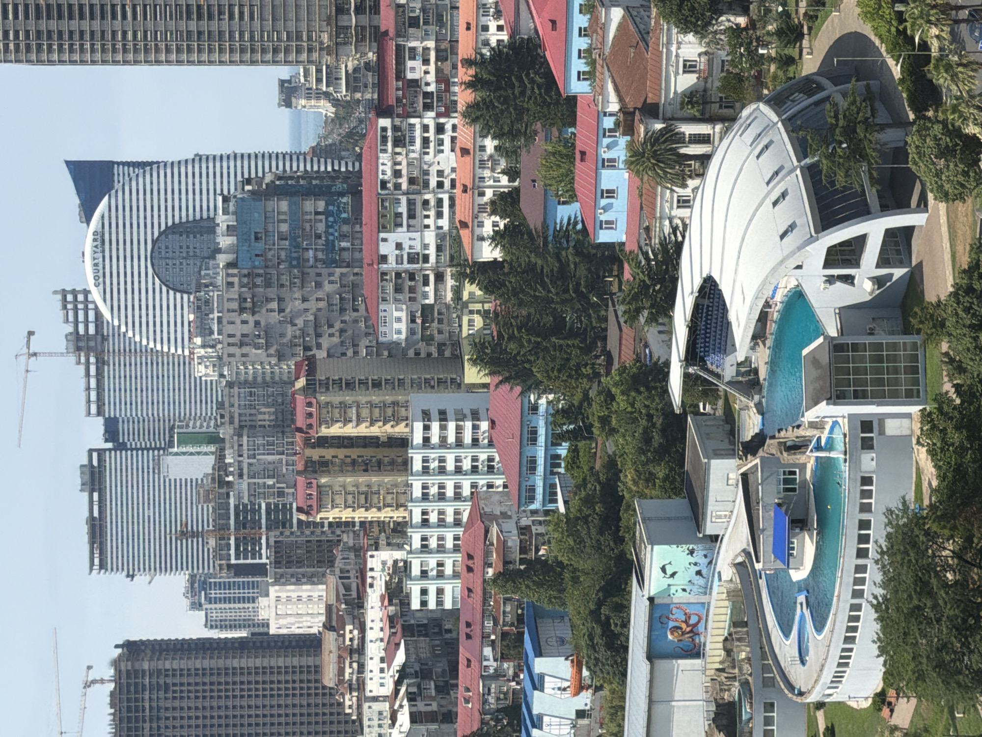 Aerial views over Batumi's coast and Black Sea waters